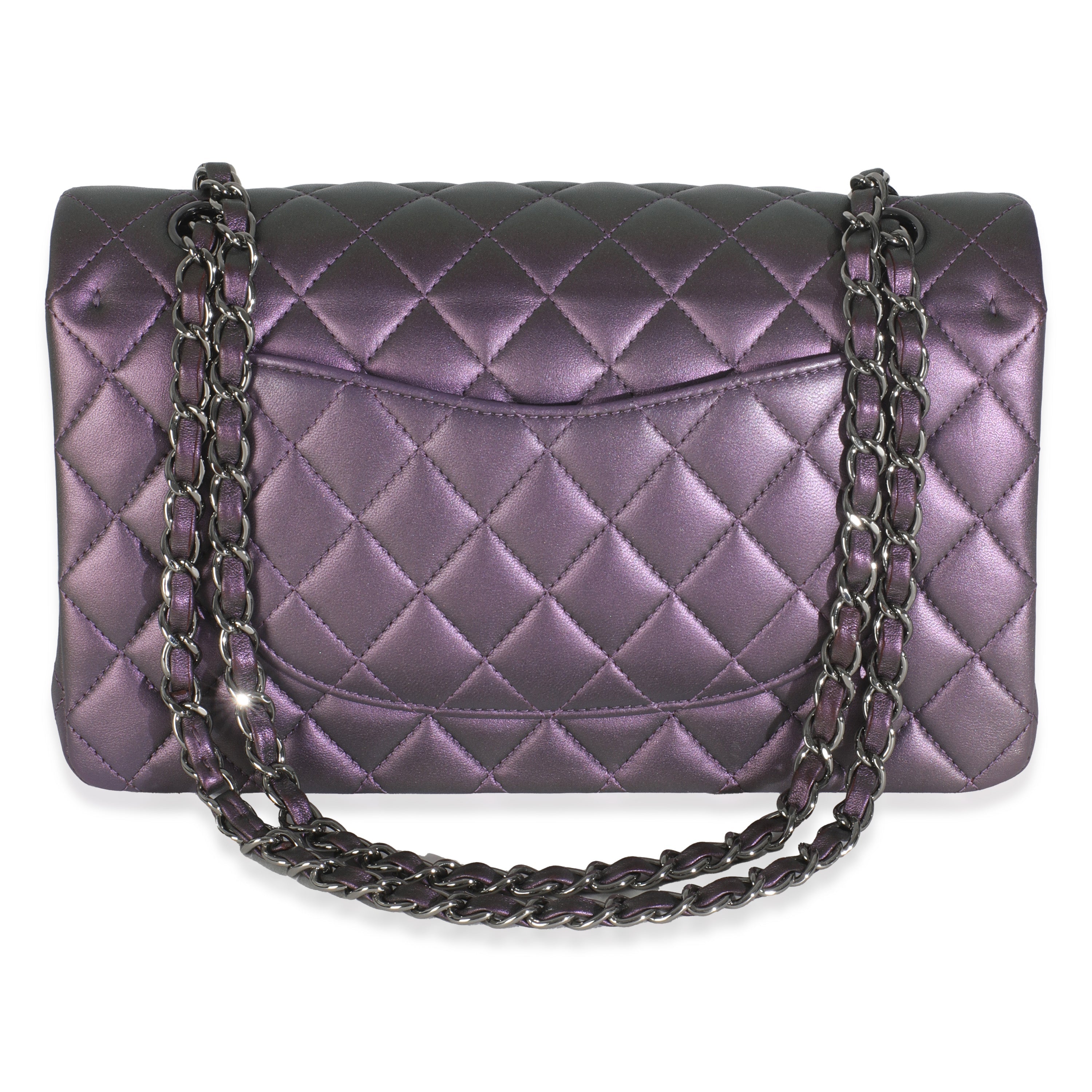Chanel Purple Quilted Iridescent Lambskin Medium Classic Double Flap Bag