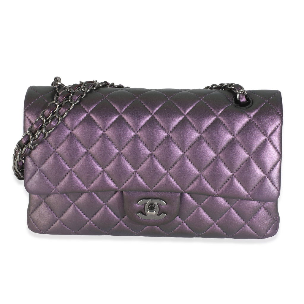 Chanel Purple Quilted Iridescent Lambskin Medium Classic Double Flap Bag