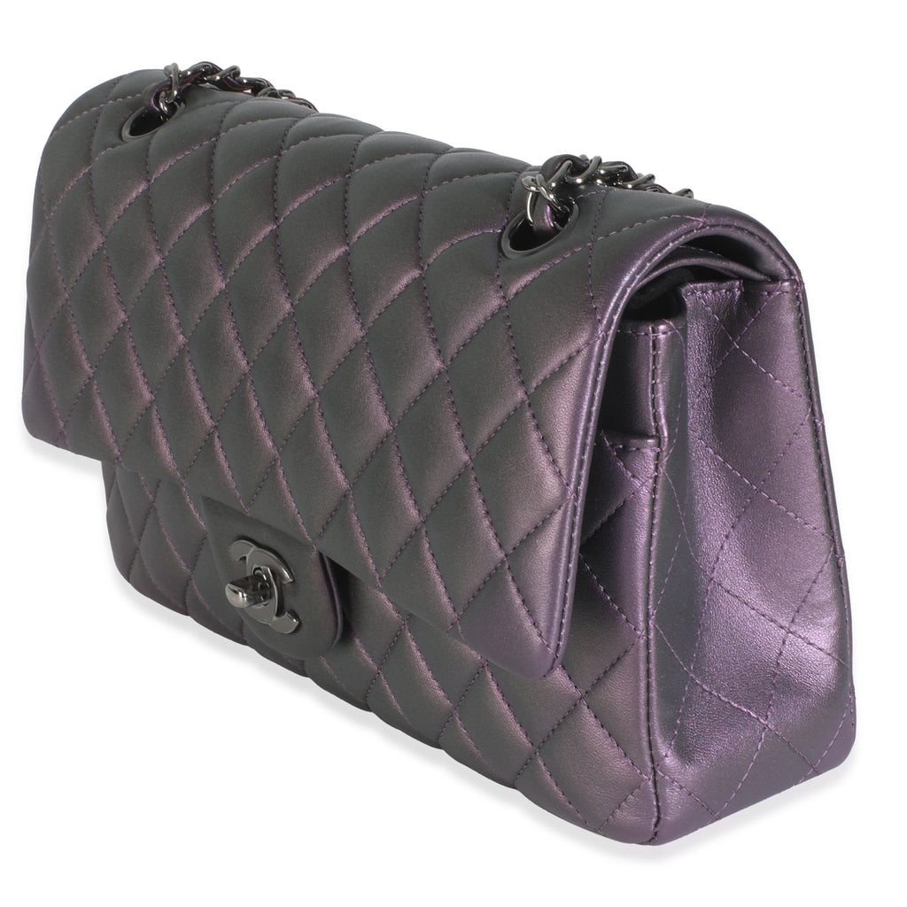 Chanel Purple Quilted Iridescent Lambskin Medium Classic Double Flap Bag