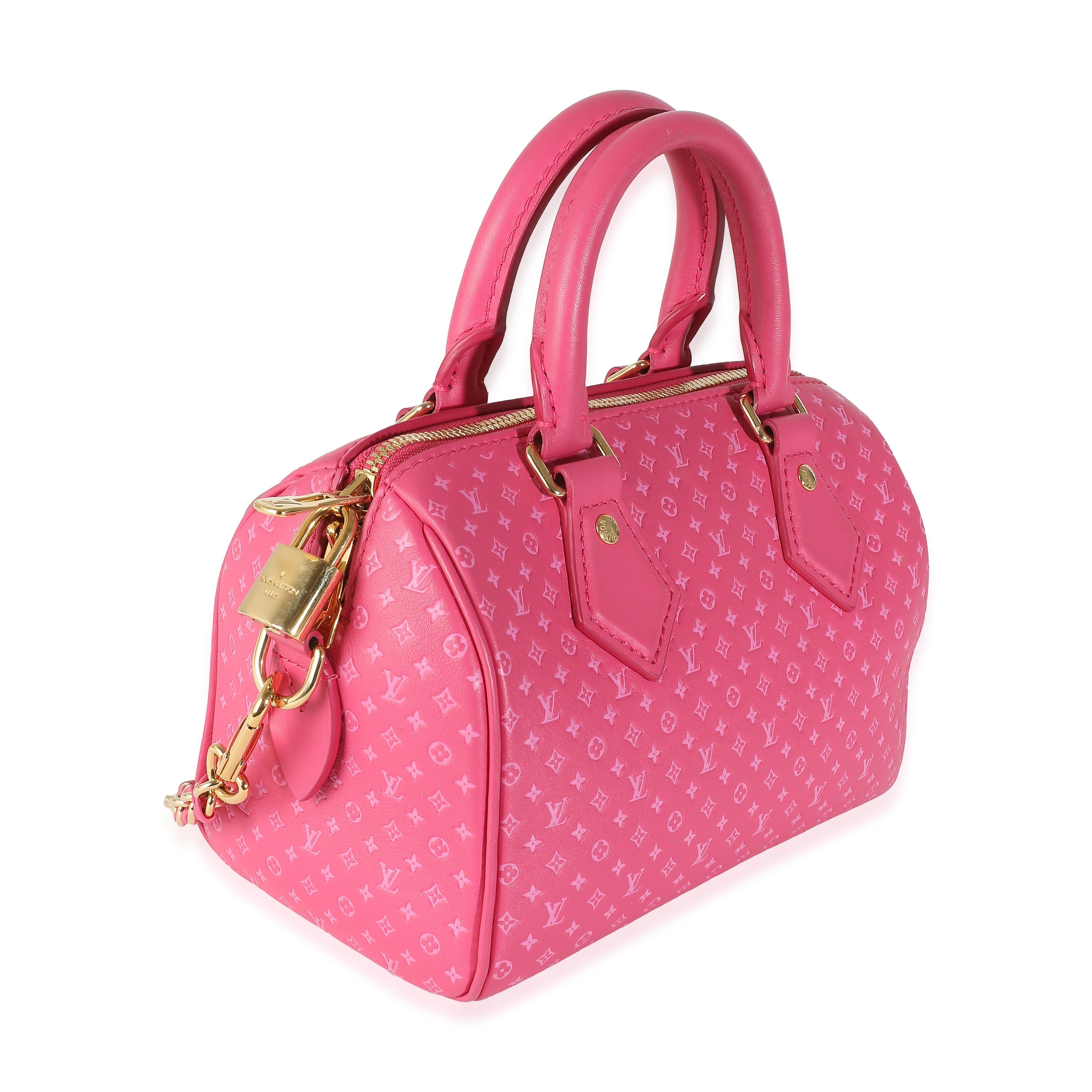 Louis Vuitton Rose Nanogram Embossed Calfskin Speedy Bandouliere 20