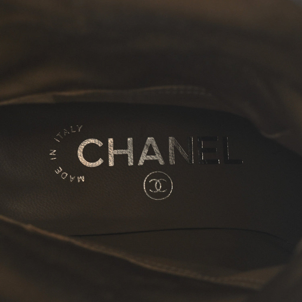 Chanel Calfskin Ascot CC Boots 37.5 Gray