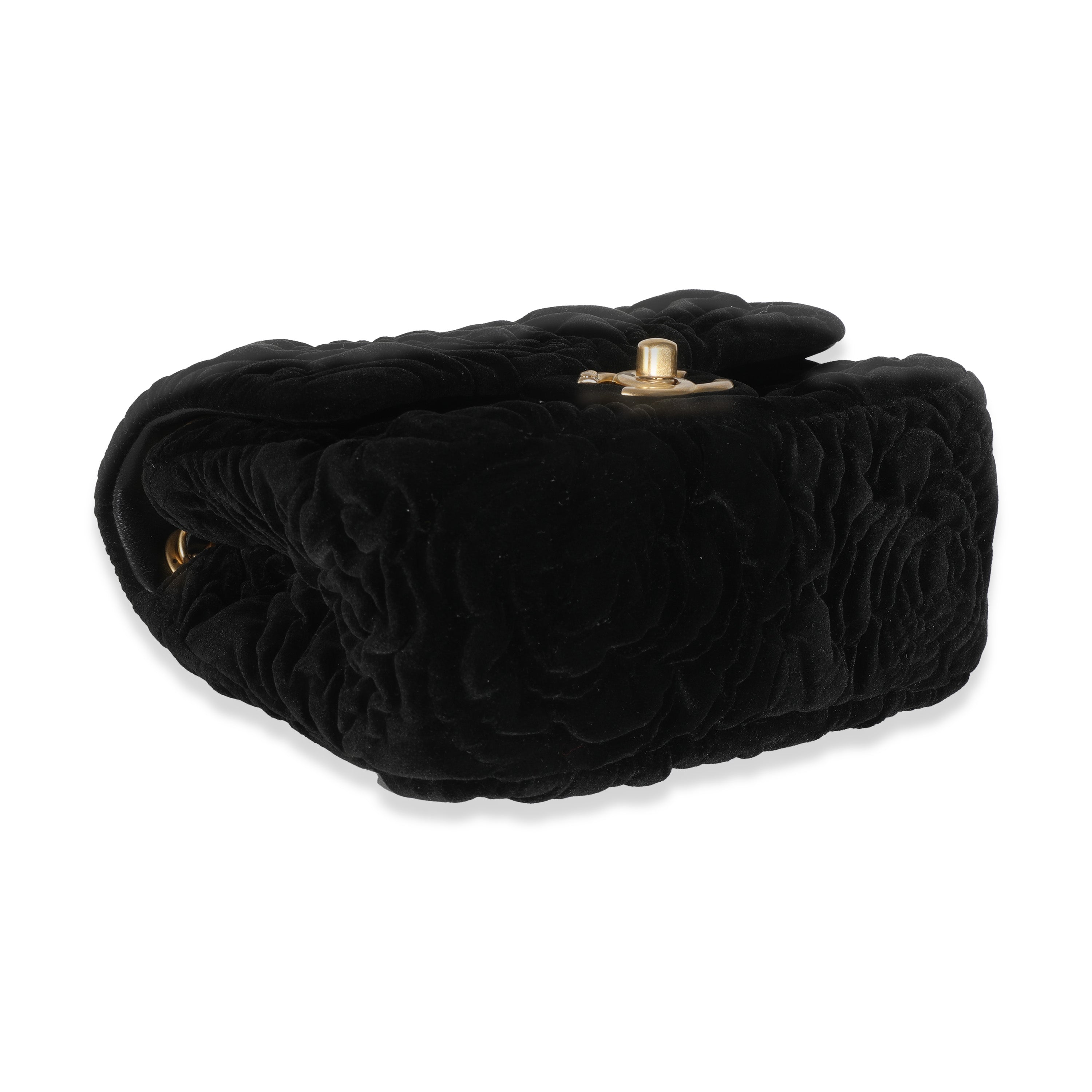 Chanel Black Camellia Embossed Velvet Mini Square Flap Bag