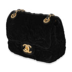 Chanel Black Camellia Embossed Velvet Mini Square Flap Bag