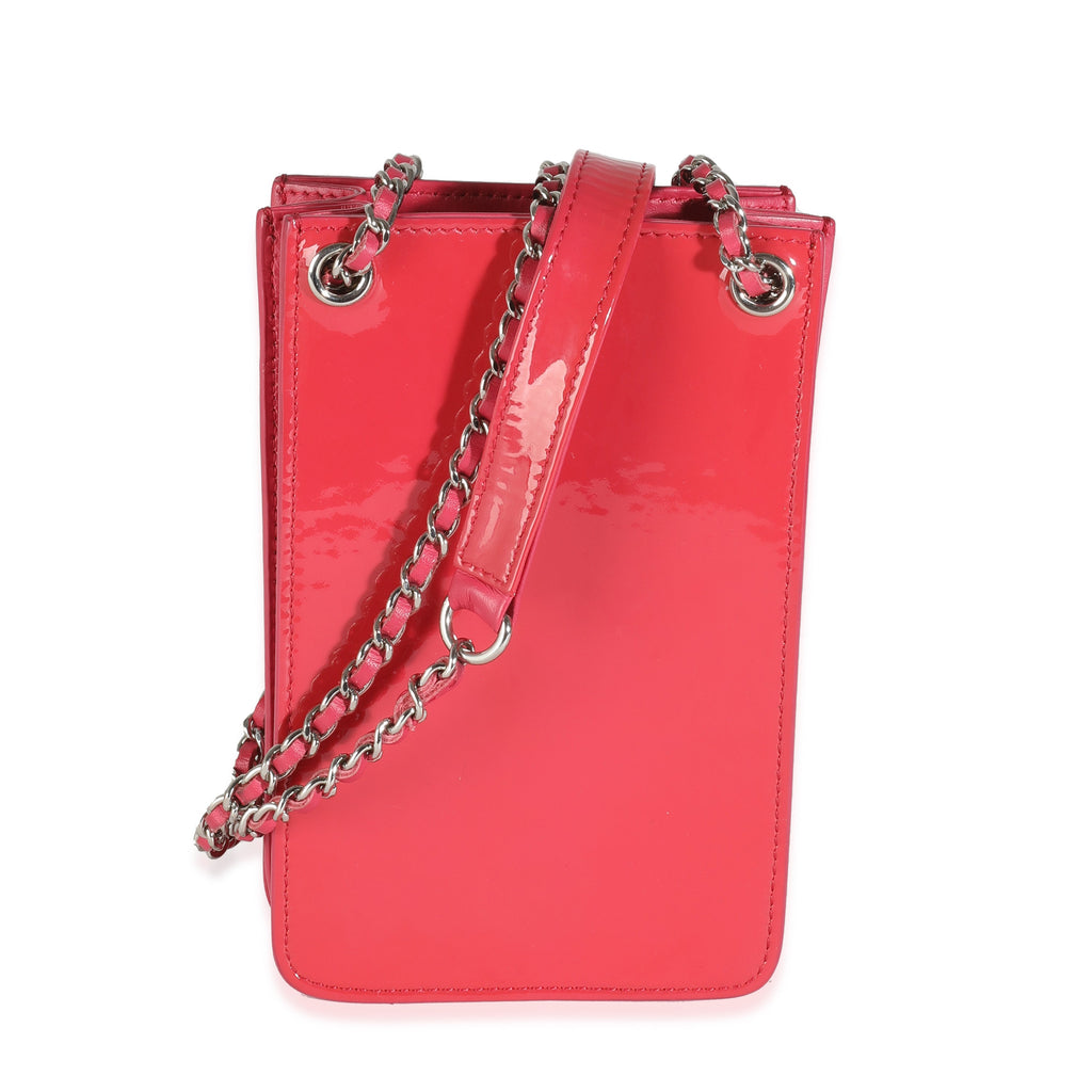 Chanel Pink Patent CC Phone Holder With Chain