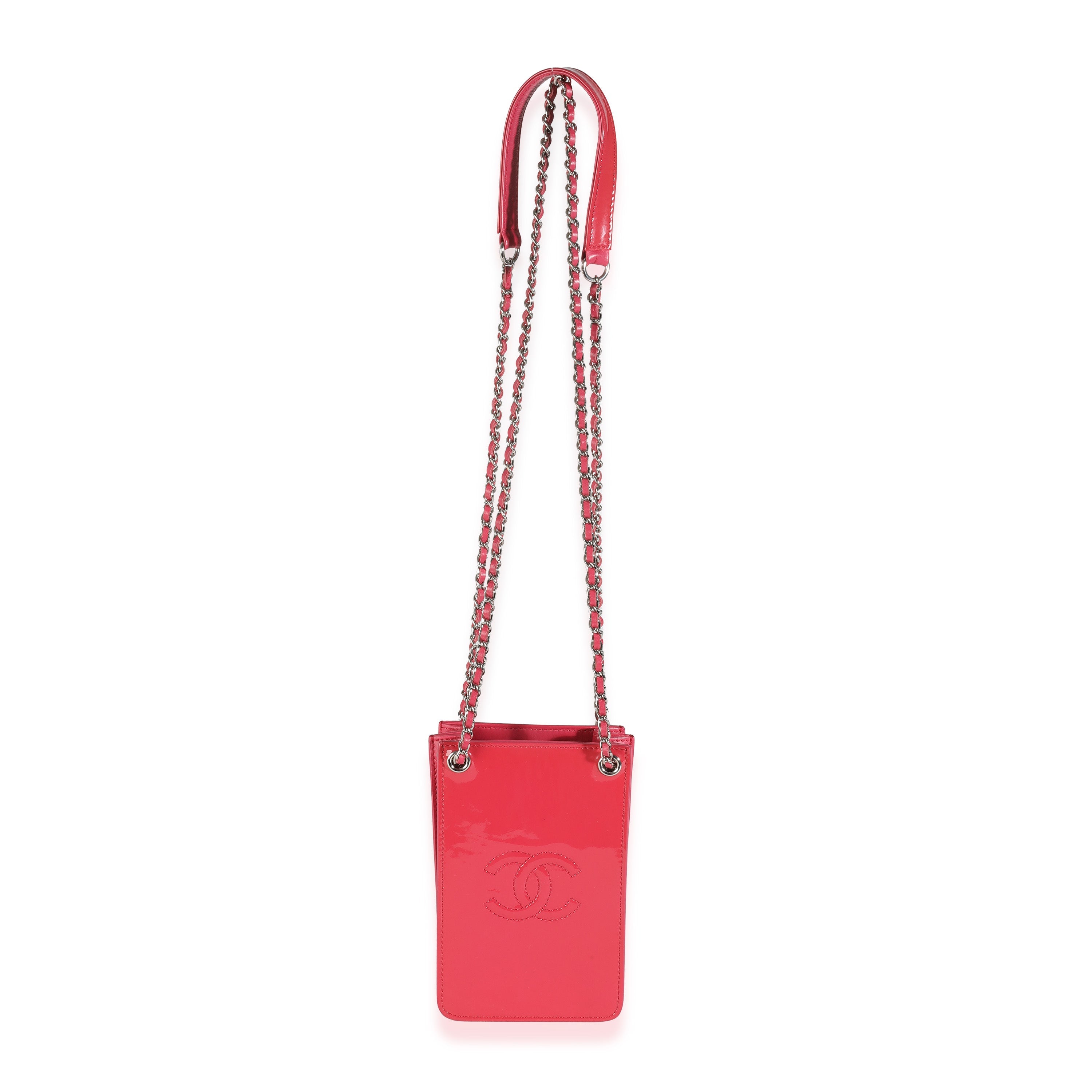 Chanel Pink Patent CC Phone Holder With Chain