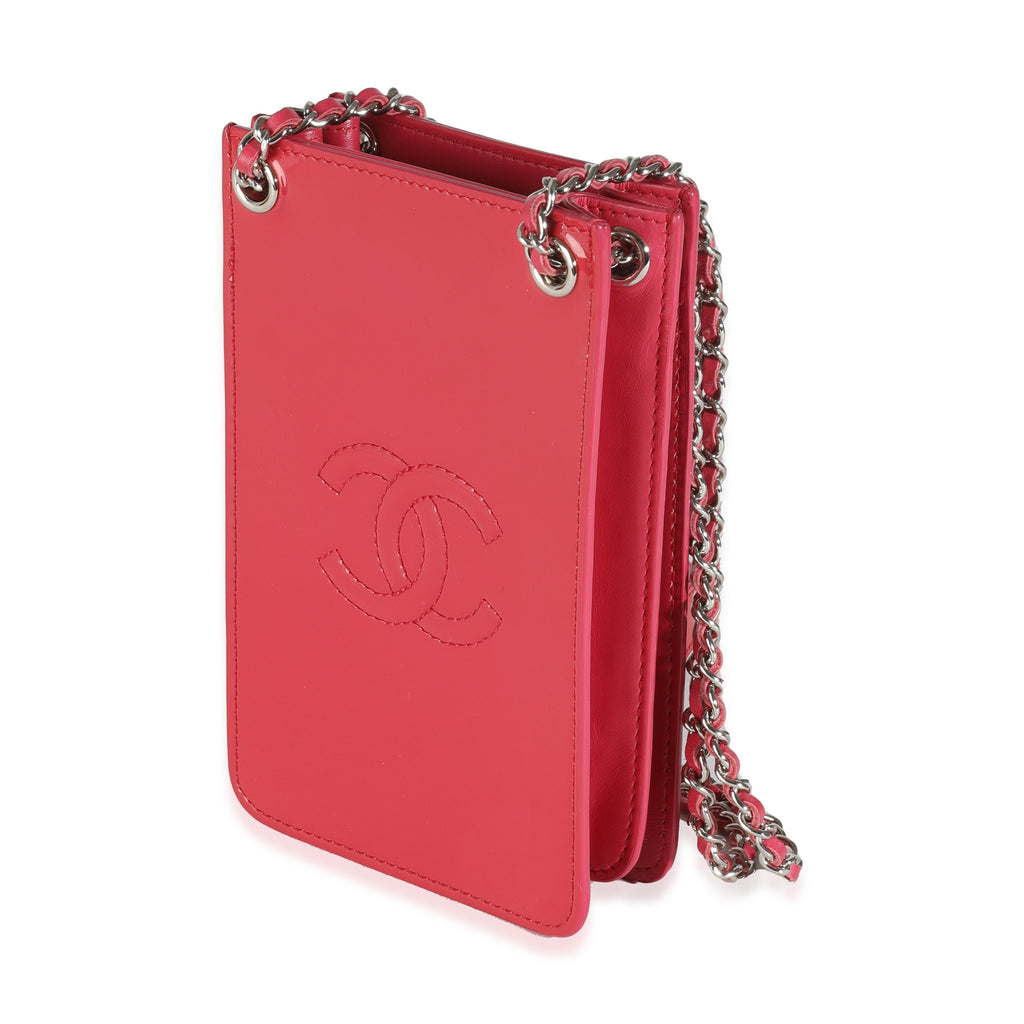 Chanel Pink Patent CC Phone Holder With Chain
