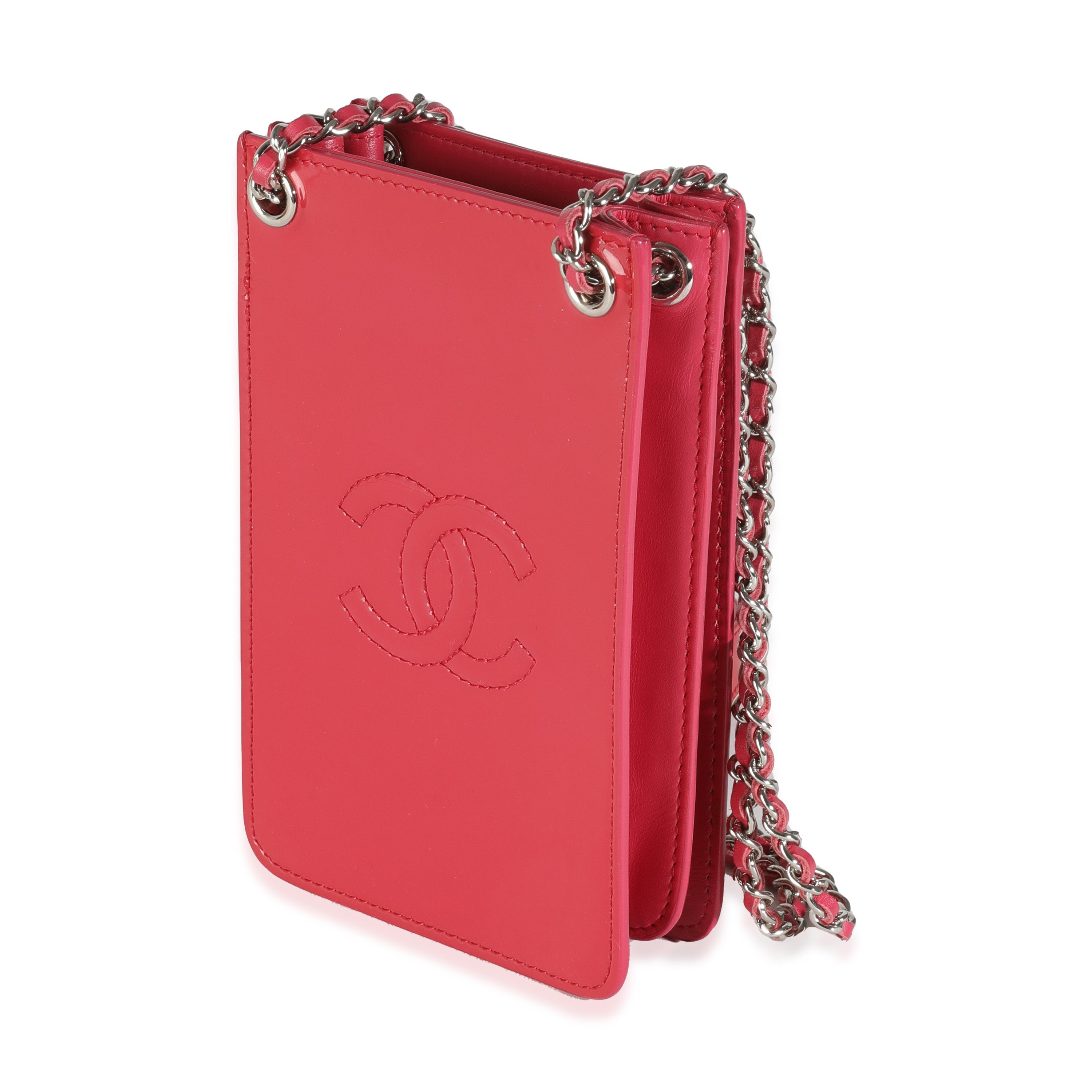 Chanel Pink Patent CC Phone Holder With Chain