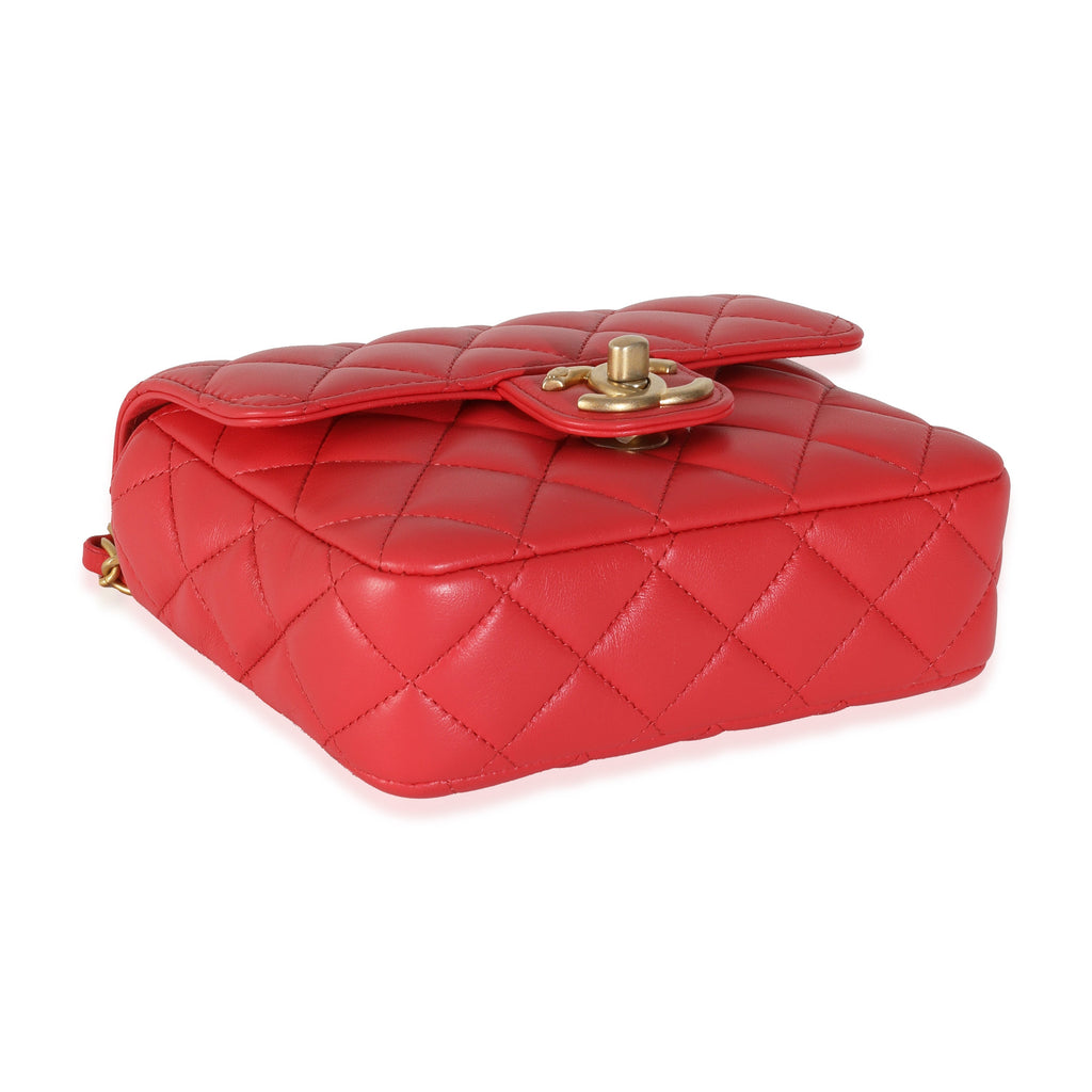 Chanel Red Quilted Lambskin Coco Pins Mini Flap Bag