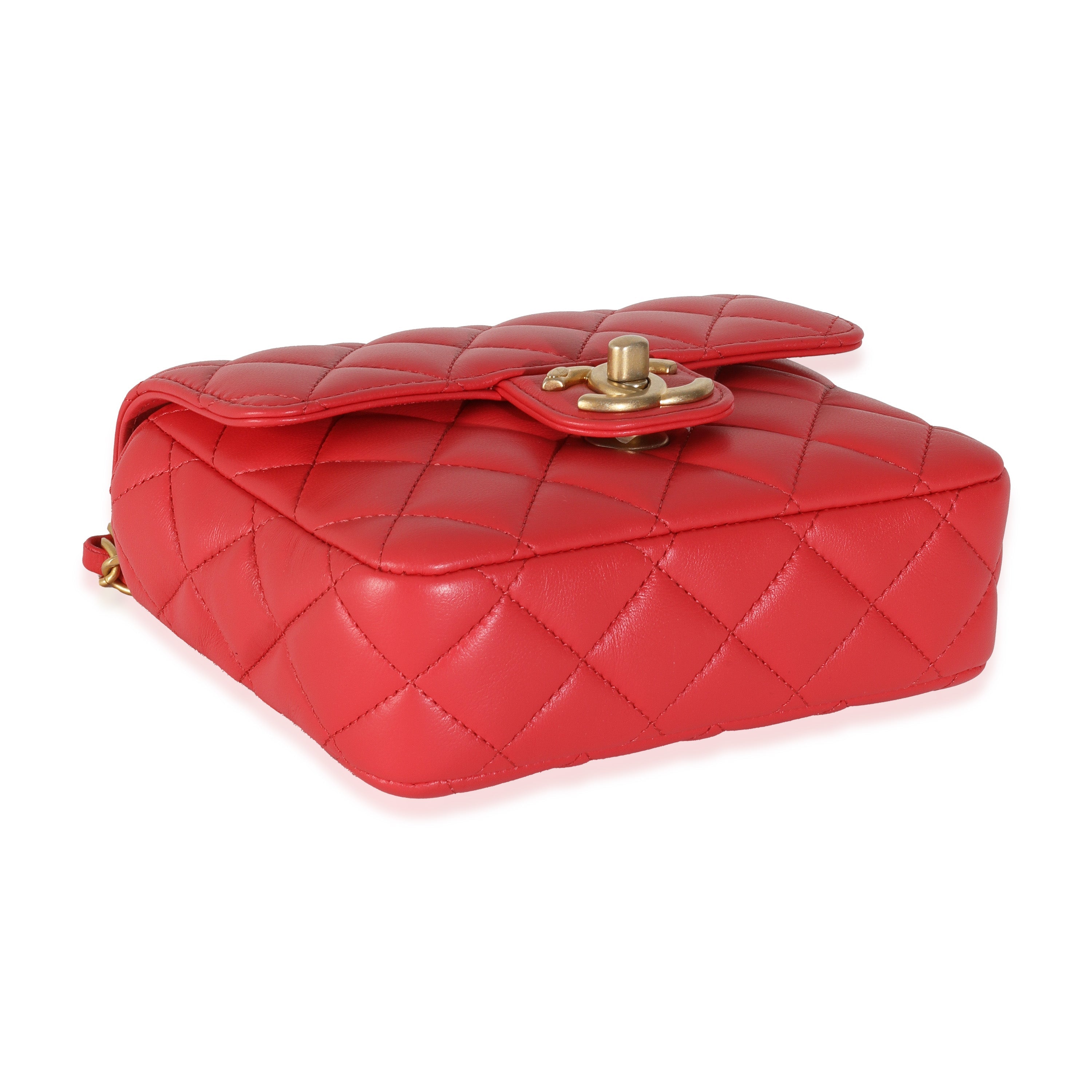 Chanel Red Quilted Lambskin Coco Pins Mini Flap Bag