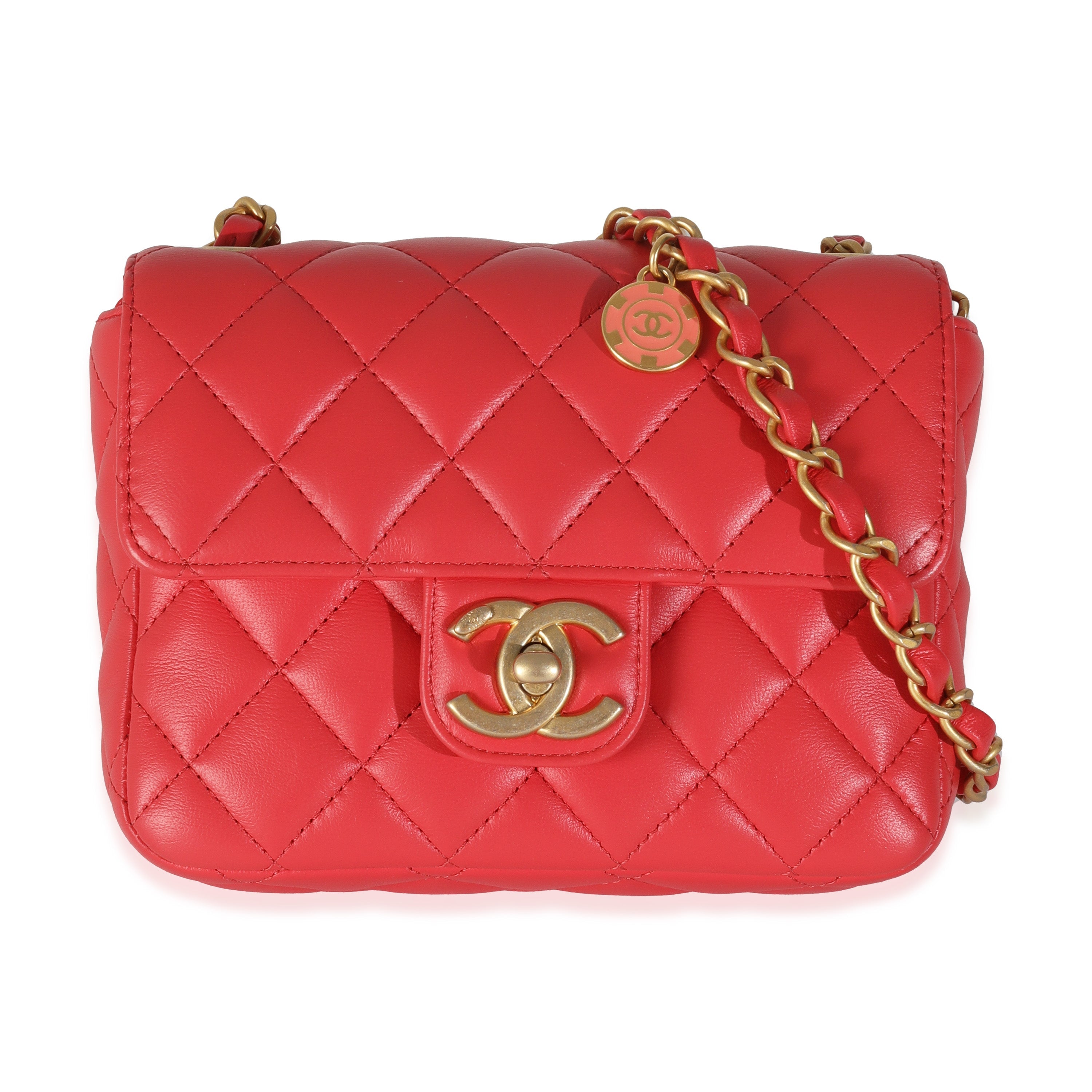 Chanel Red Quilted Lambskin Coco Pins Mini Flap Bag