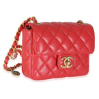 Chanel Red Quilted Lambskin Coco Pins Mini Flap Bag