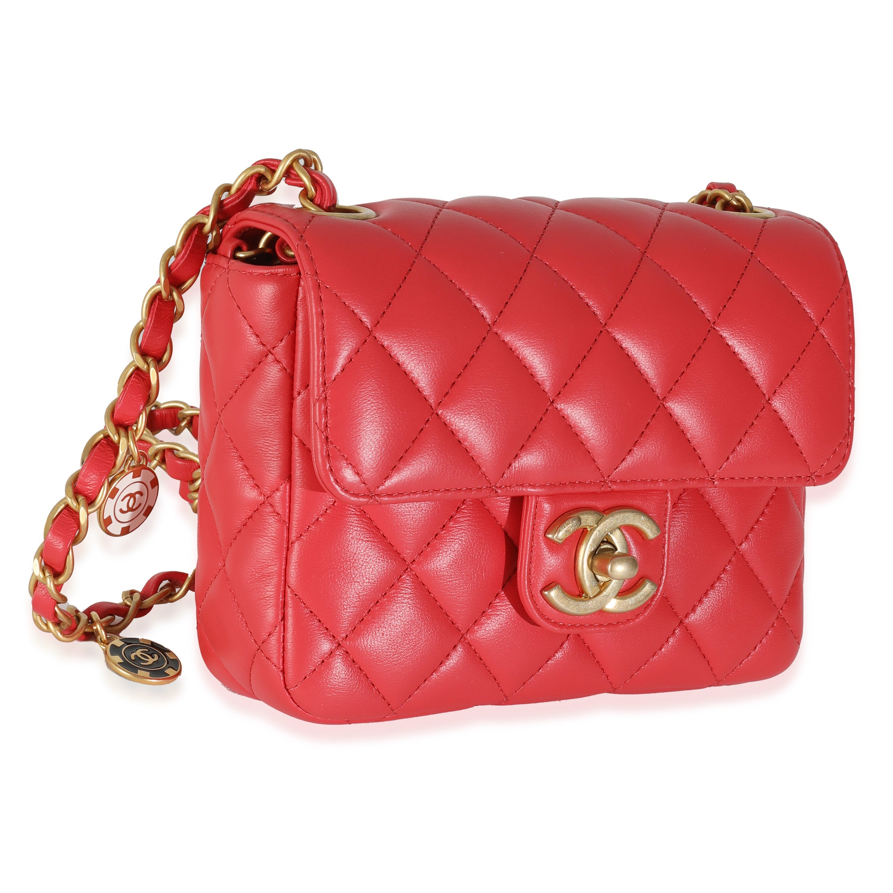 Chanel Red Quilted Lambskin Coco Pins Mini Flap Bag