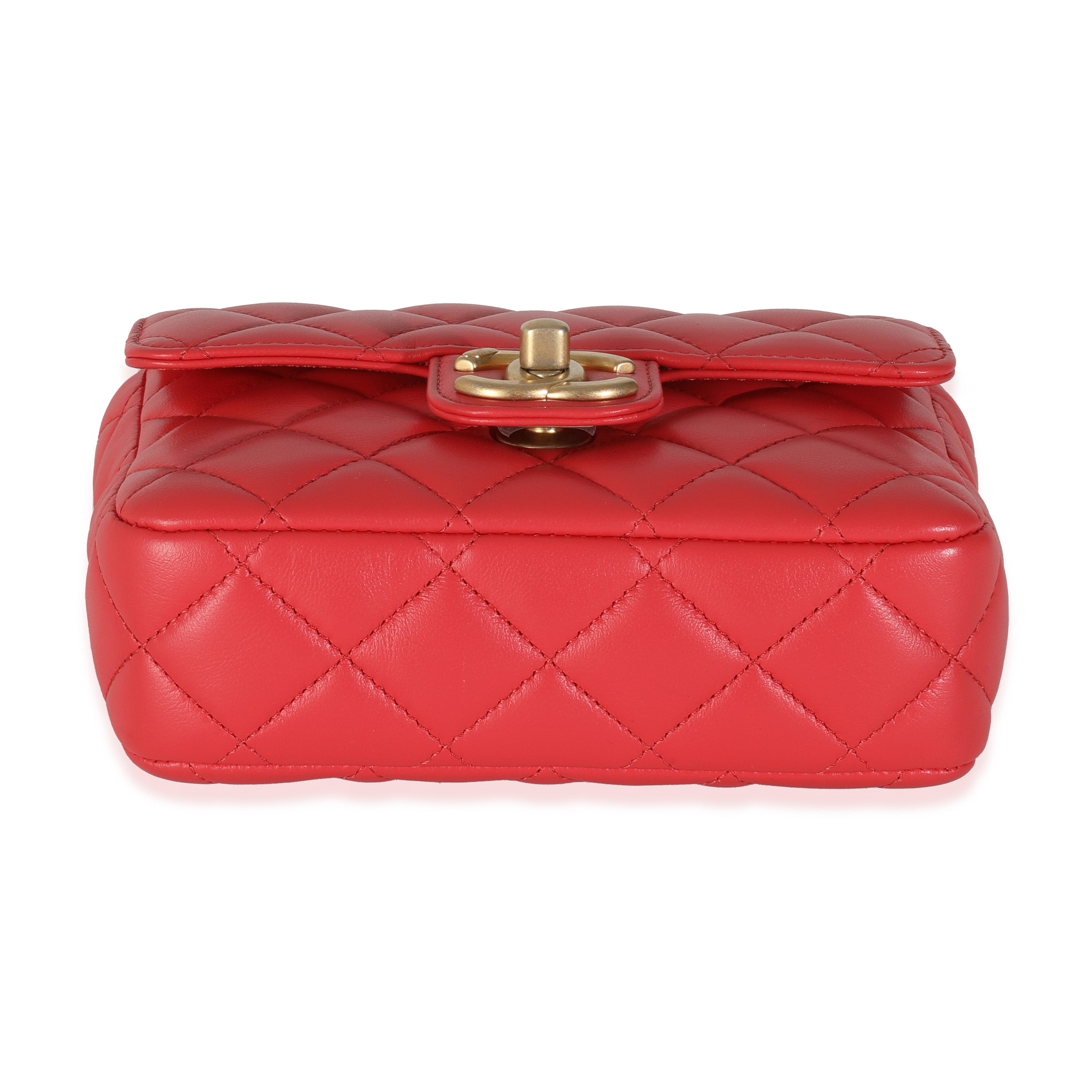 Chanel Red Quilted Lambskin Coco Pins Mini Flap Bag