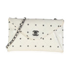 Chanel White Lambskin CC Logo Envelope Clutch With Chain