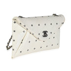 Chanel White Lambskin CC Logo Envelope Clutch With Chain