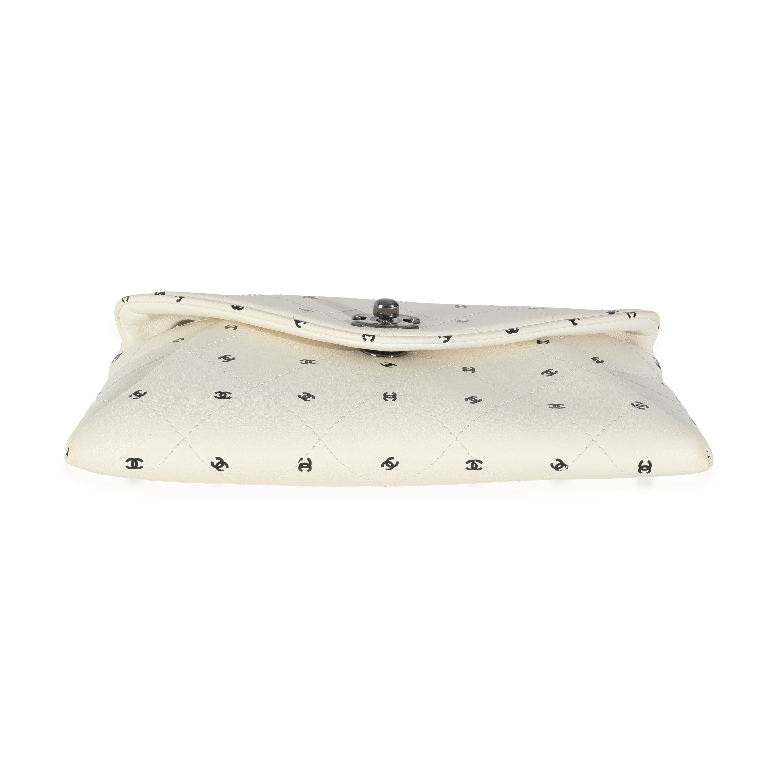 Chanel White Lambskin CC Logo Envelope Clutch With Chain
