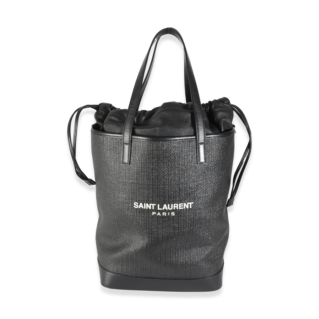 Saint Laurent Black Linen Canvas Teddy Shopping Bag