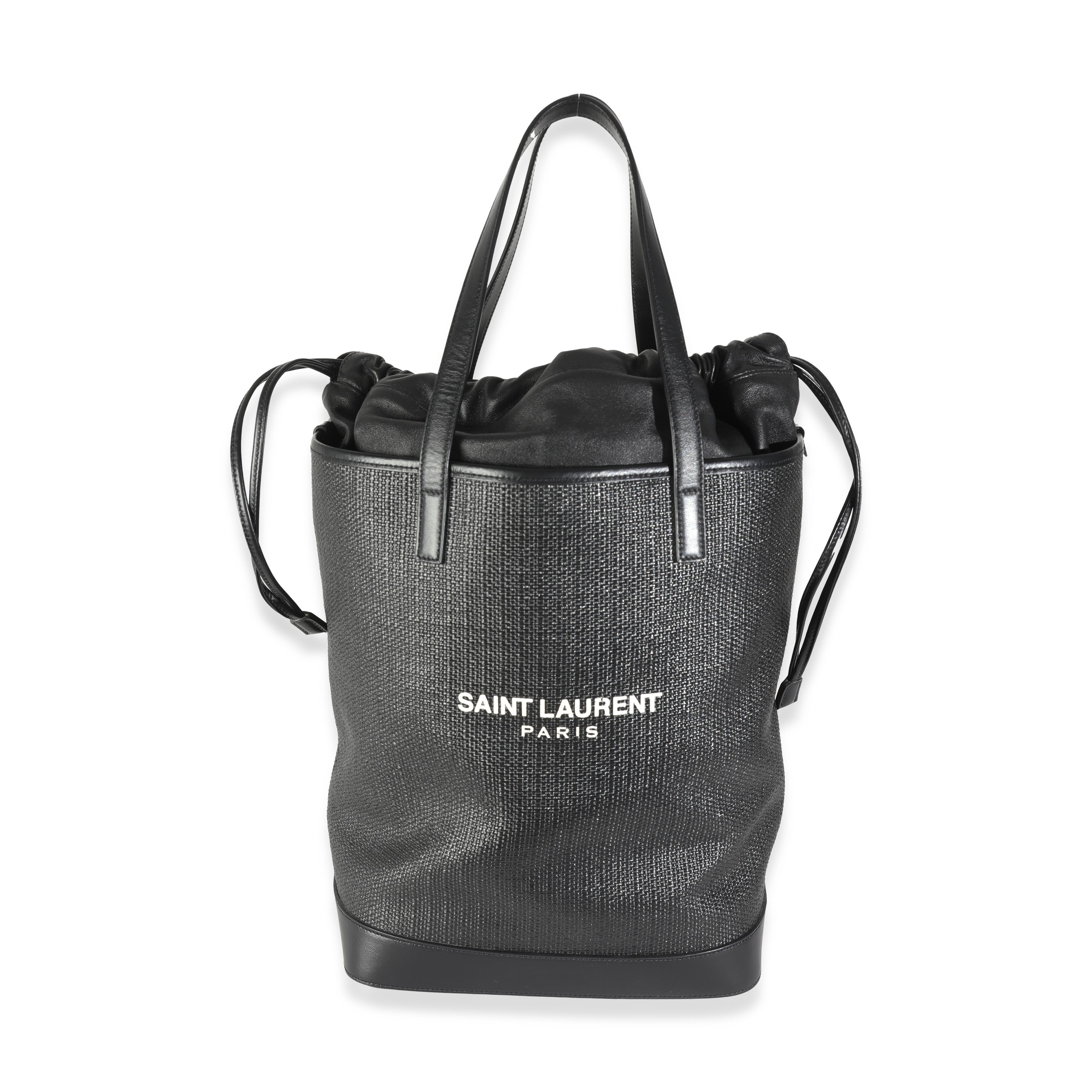 Saint Laurent Black Linen Canvas Teddy Shopping Bag