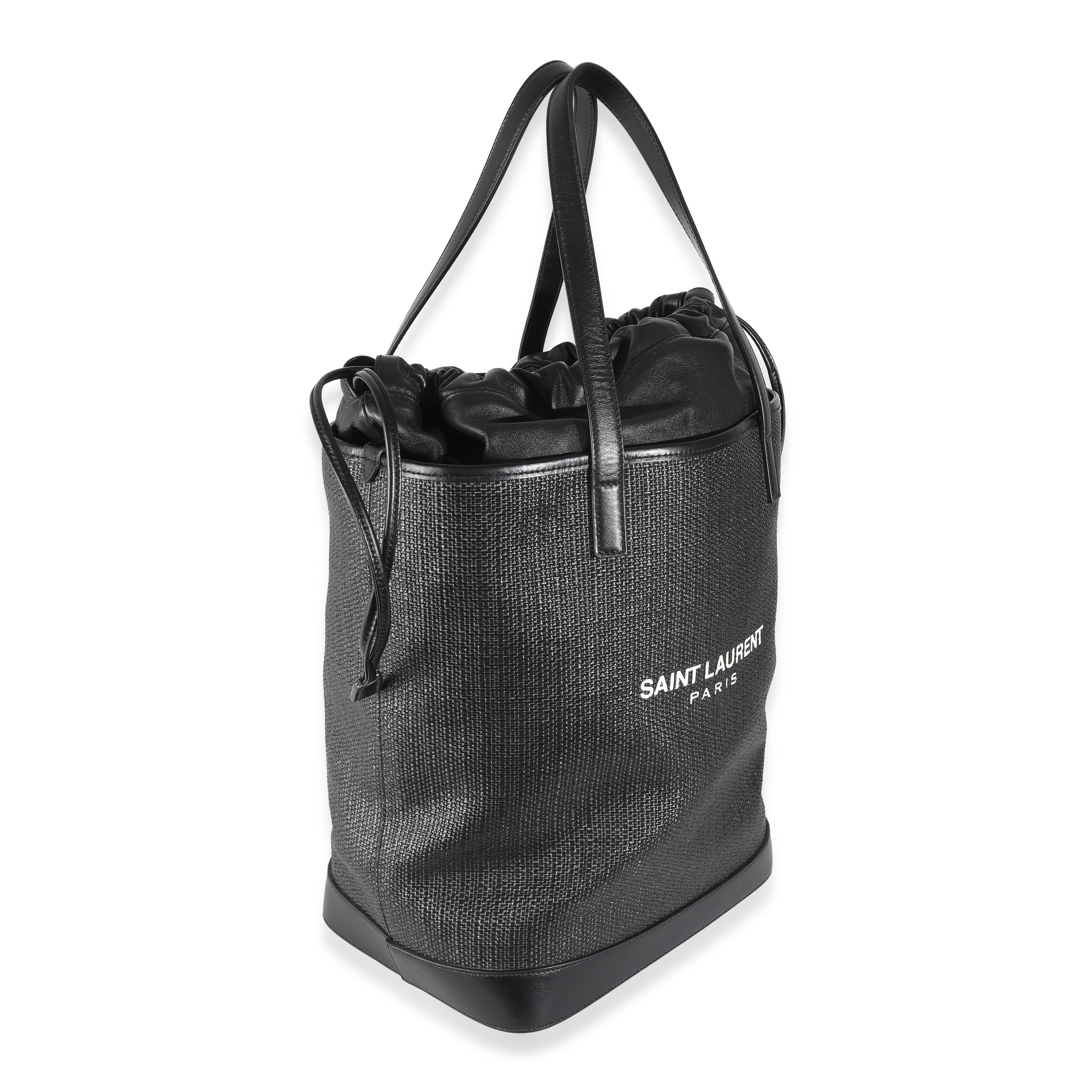 Saint Laurent Black Linen Canvas Teddy Shopping Bag