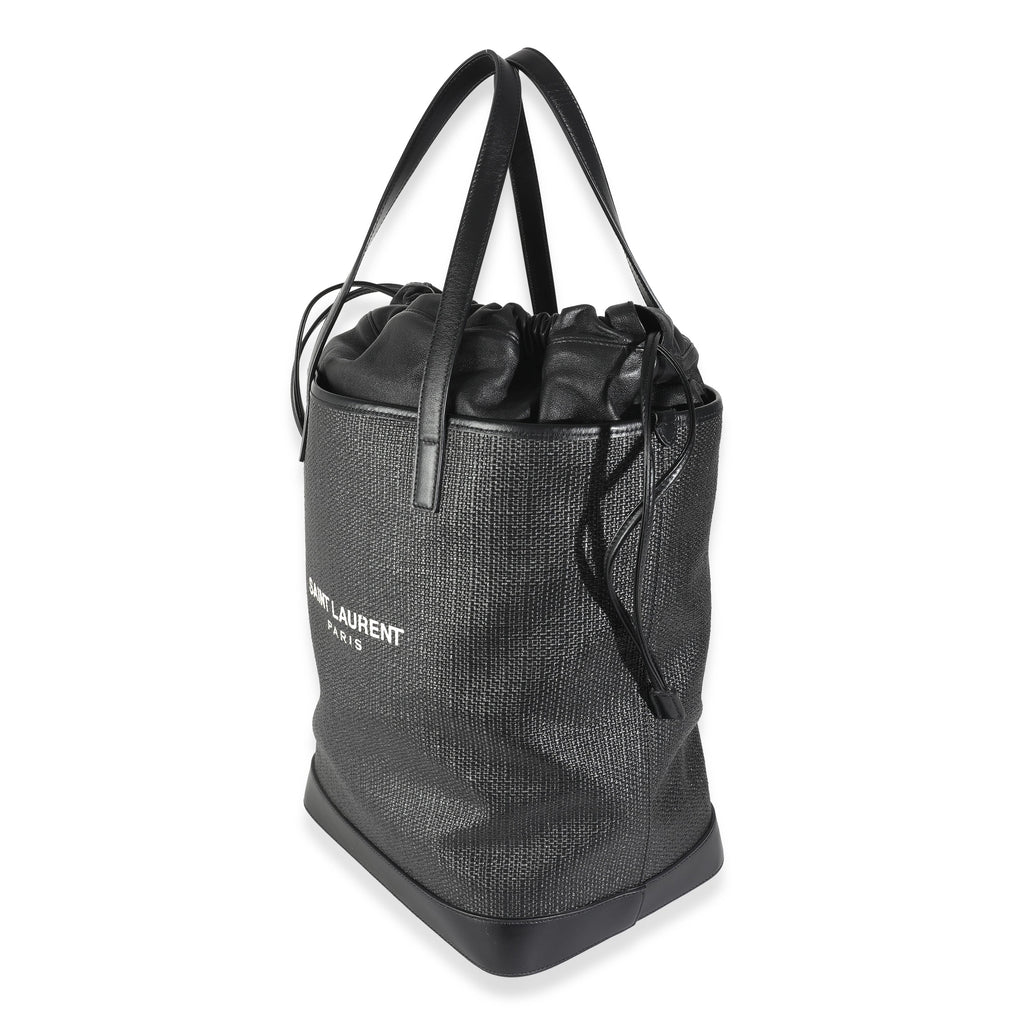 Saint Laurent Black Linen Canvas Teddy Shopping Bag