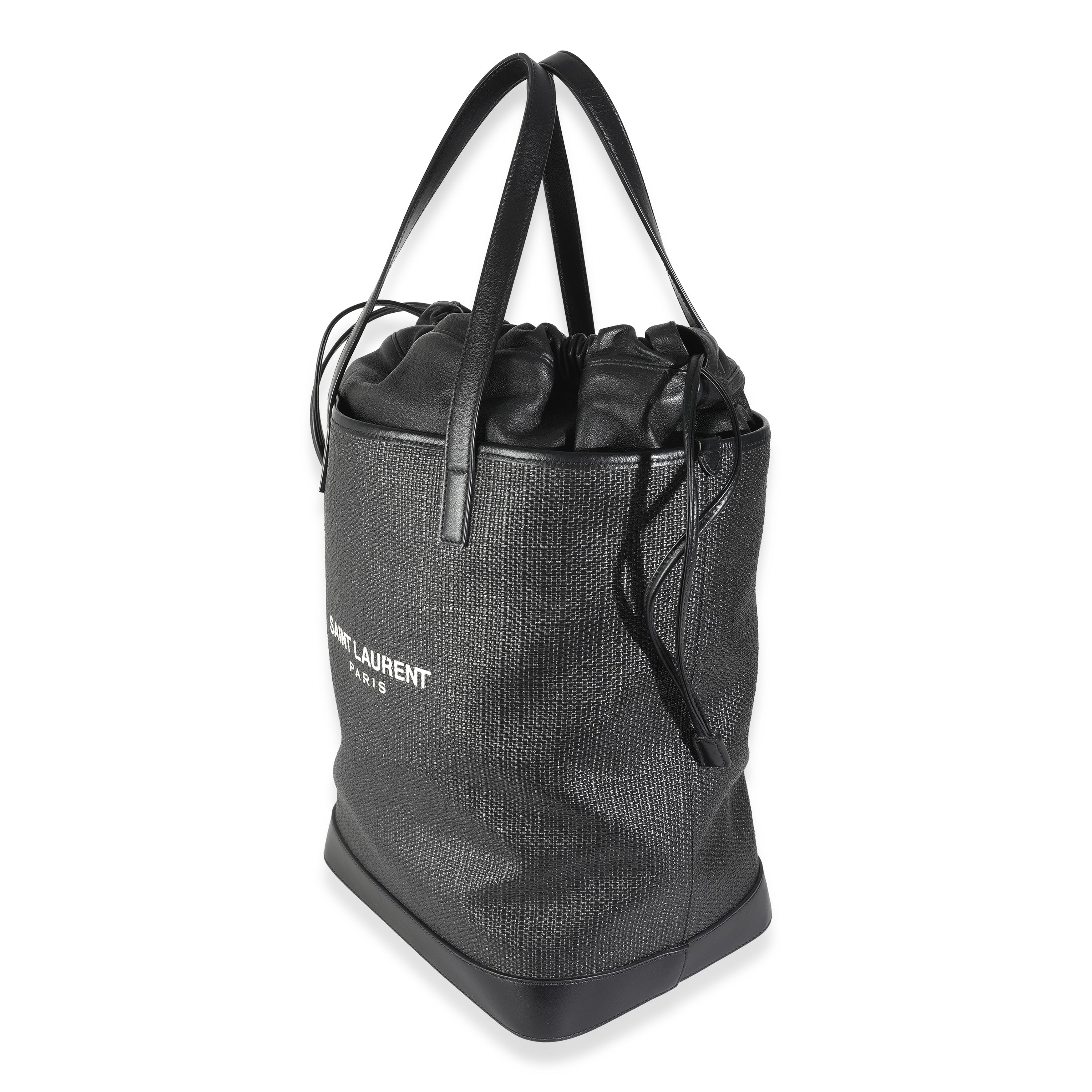 Saint Laurent Black Linen Canvas Teddy Shopping Bag