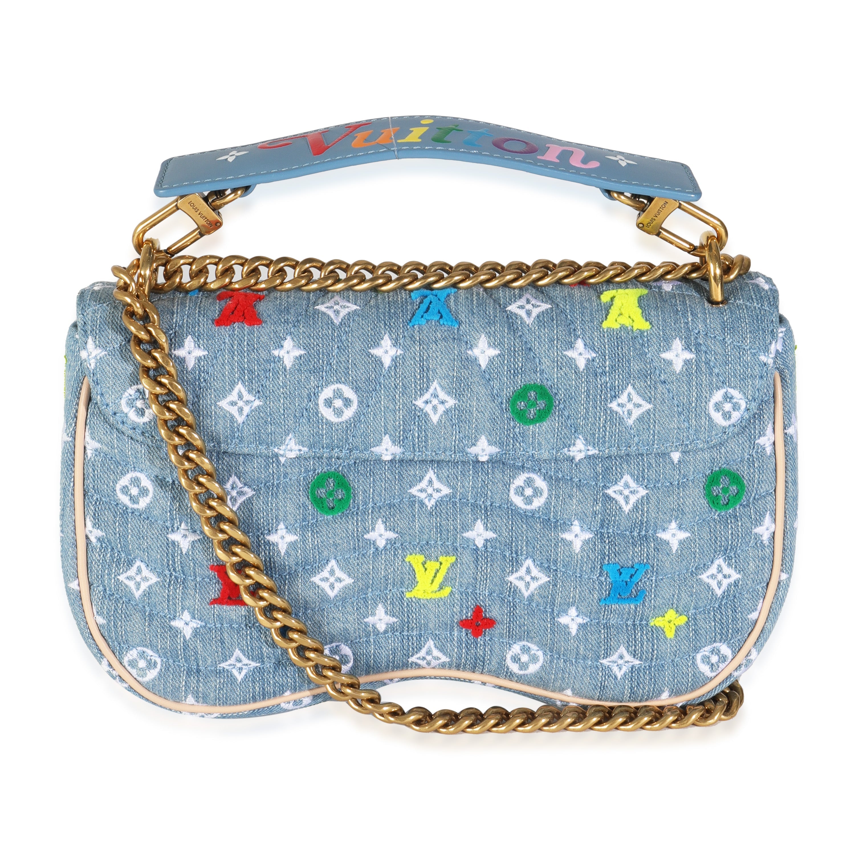 Louis Vuitton Blue Embroidered Monogram Denim New Wave MM