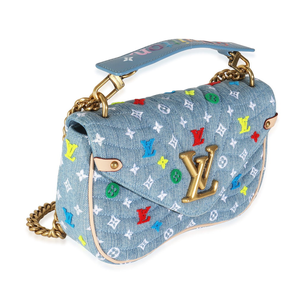 Louis Vuitton Blue Embroidered Monogram Denim New Wave MM