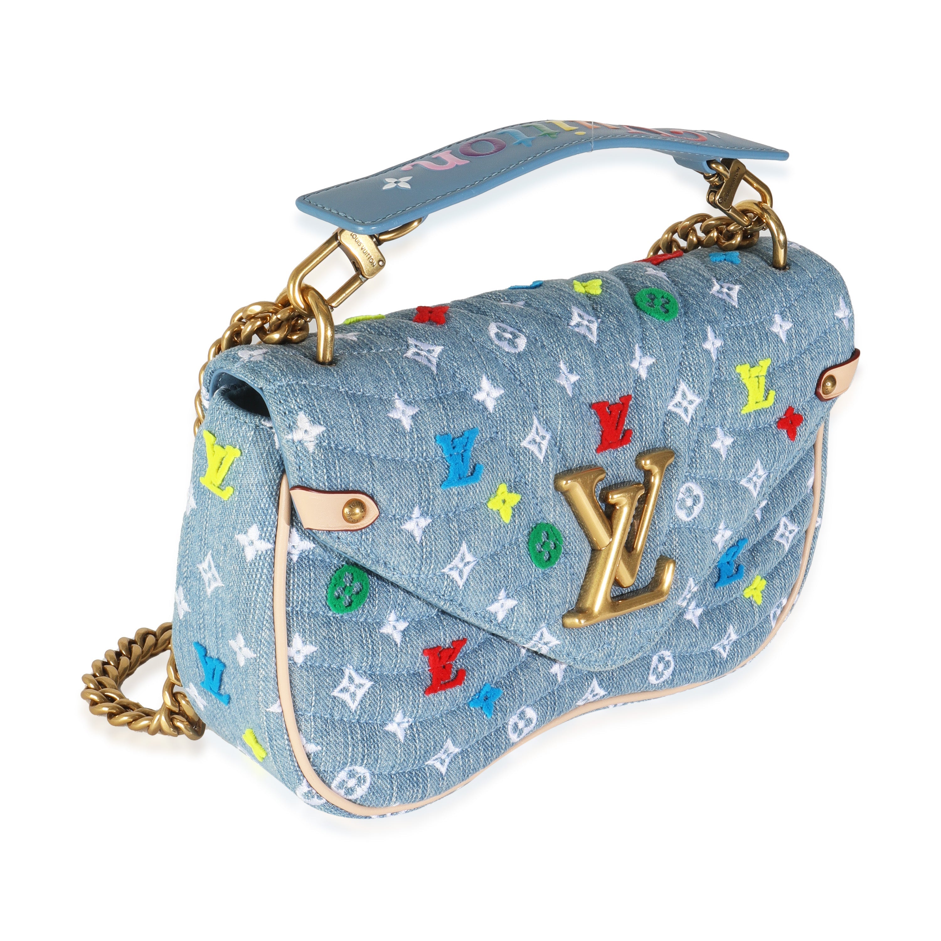 Louis Vuitton Blue Embroidered Monogram Denim New Wave MM