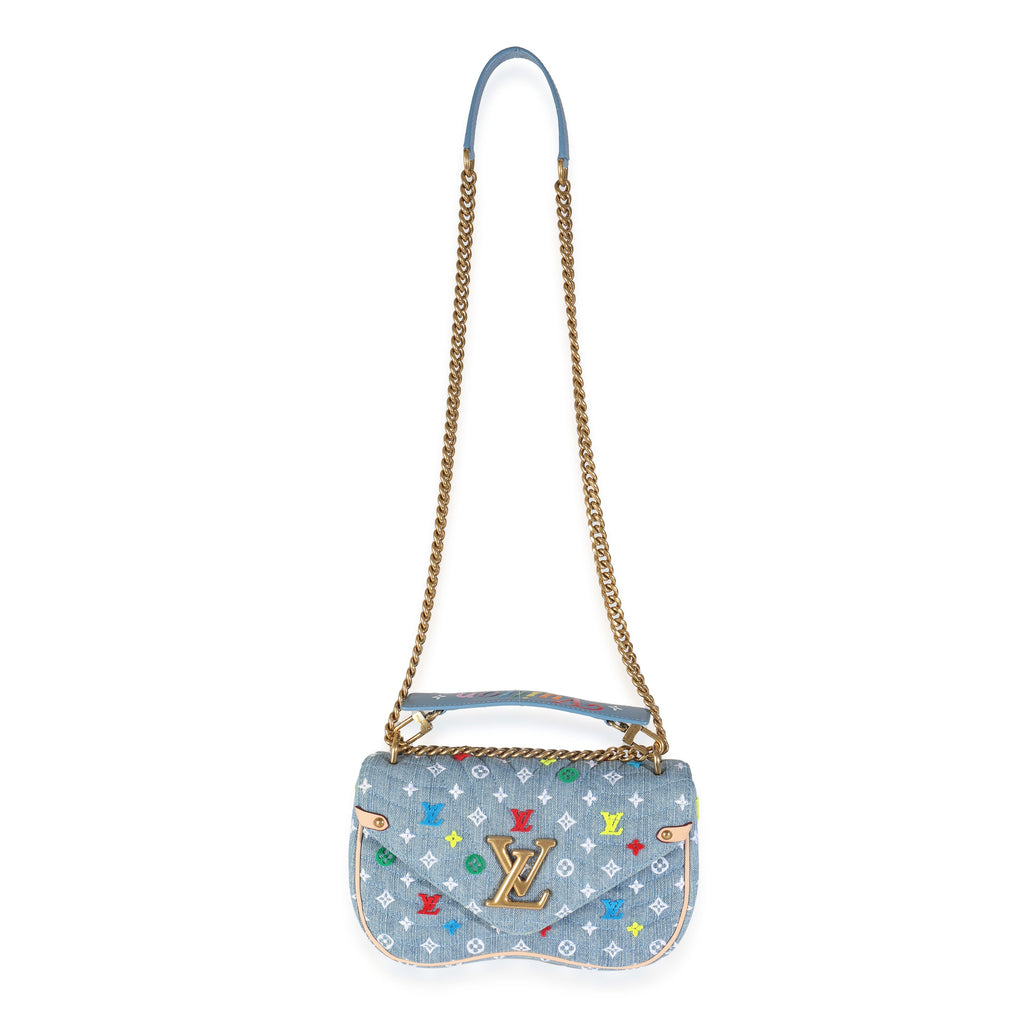 Louis Vuitton Blue Embroidered Monogram Denim New Wave MM