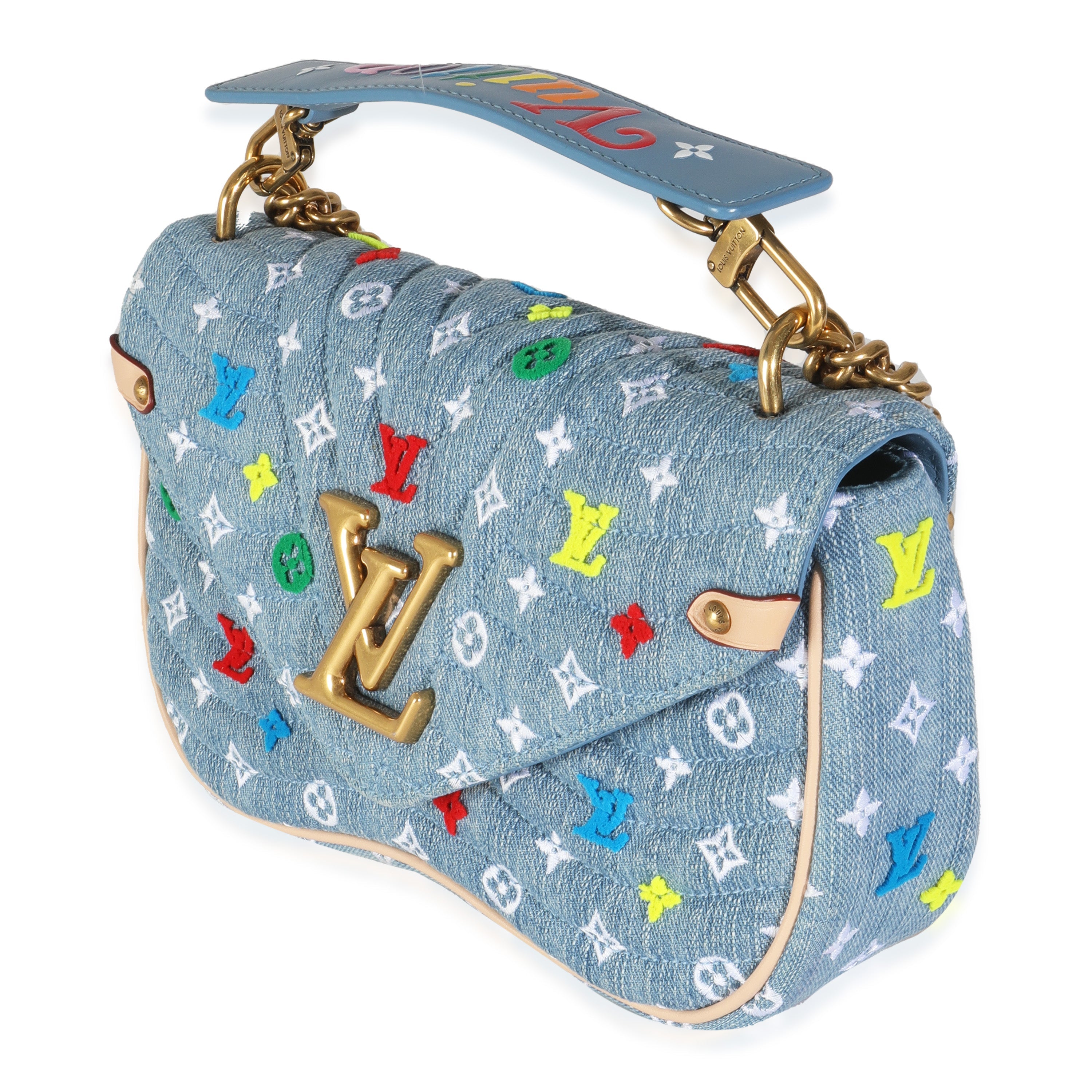 Louis Vuitton Blue Embroidered Monogram Denim New Wave MM