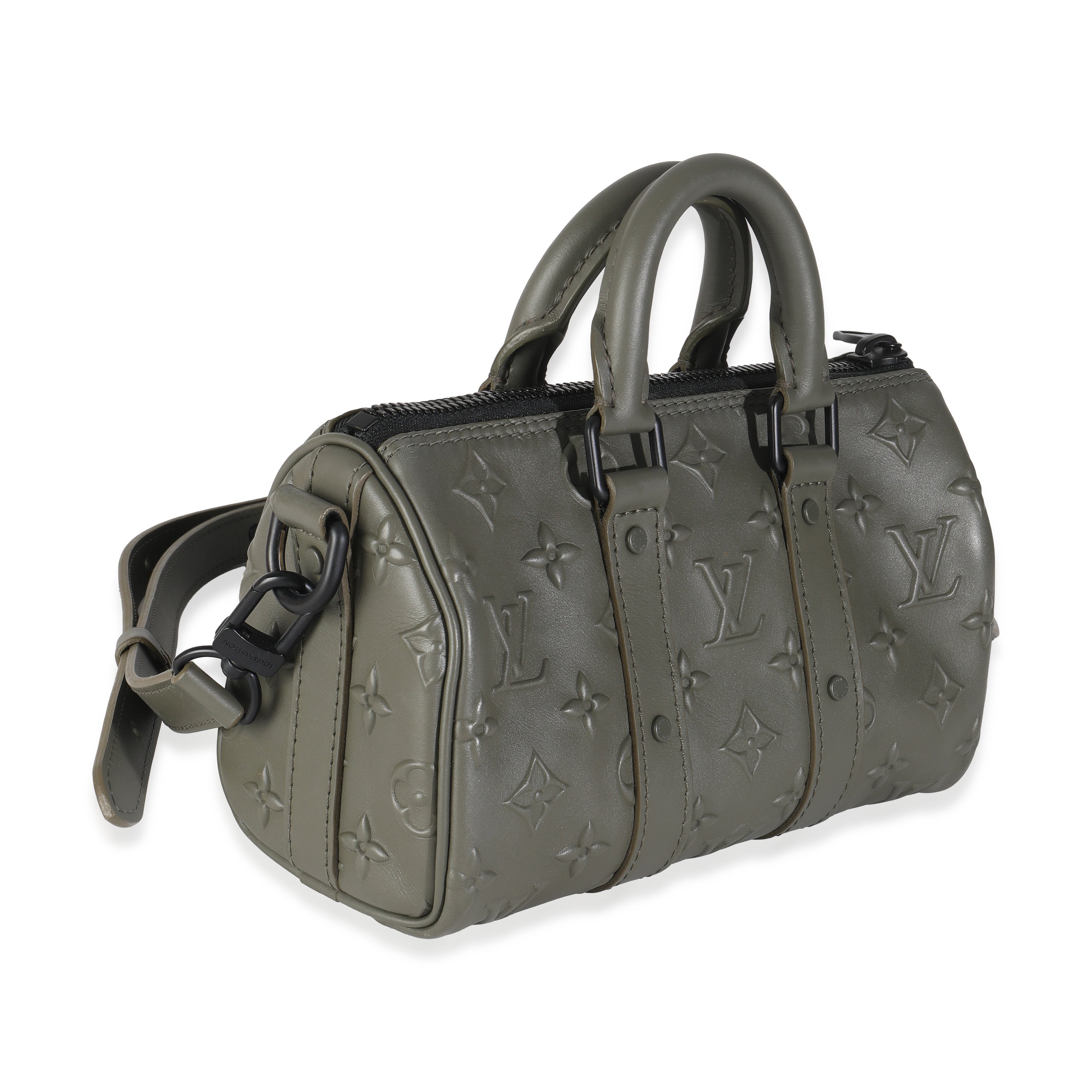 Louis Vuitton Khaki Embossed Monogram Seal Keepall XS