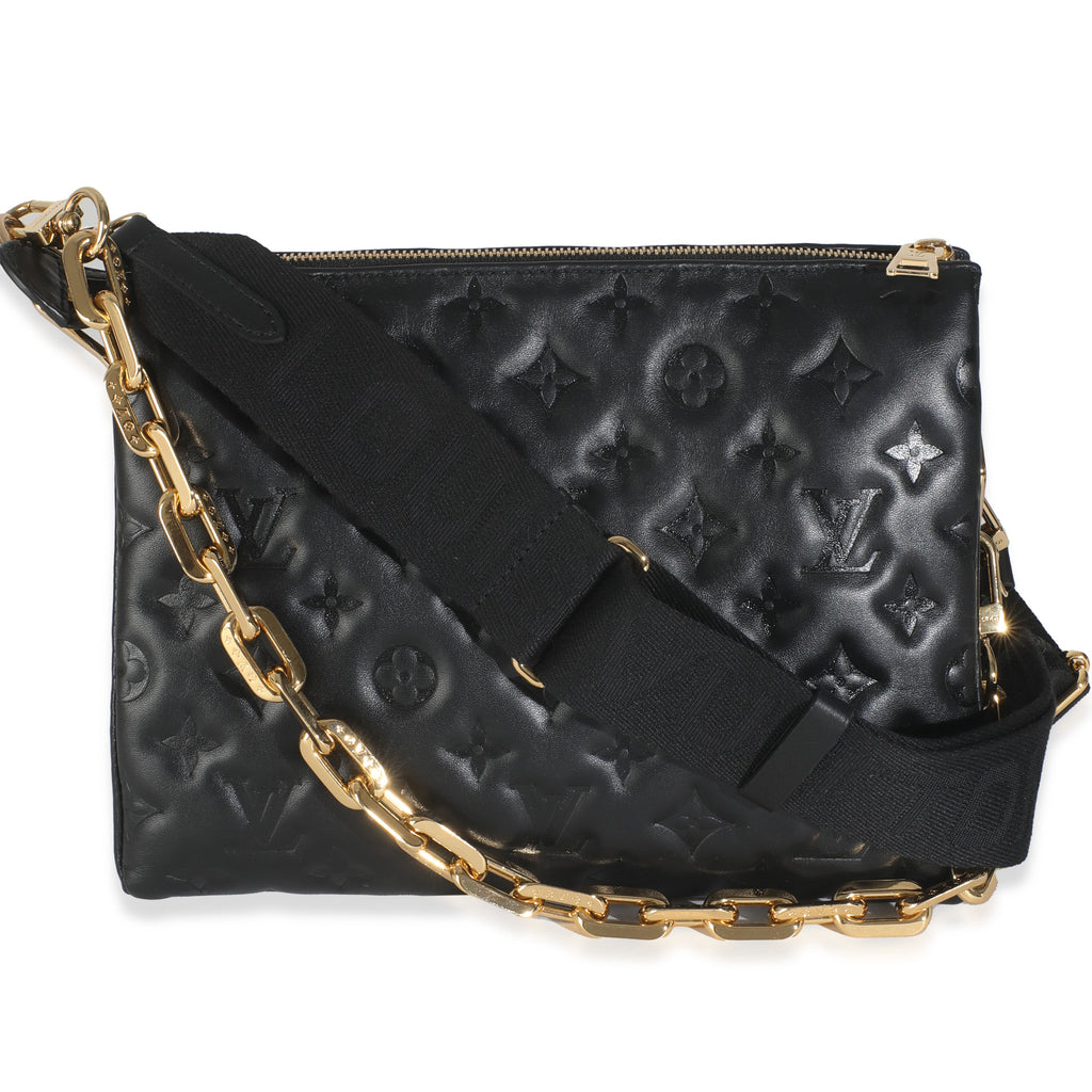 Louis Vuitton Black Lambskin Embossed Monogram Coussin PM