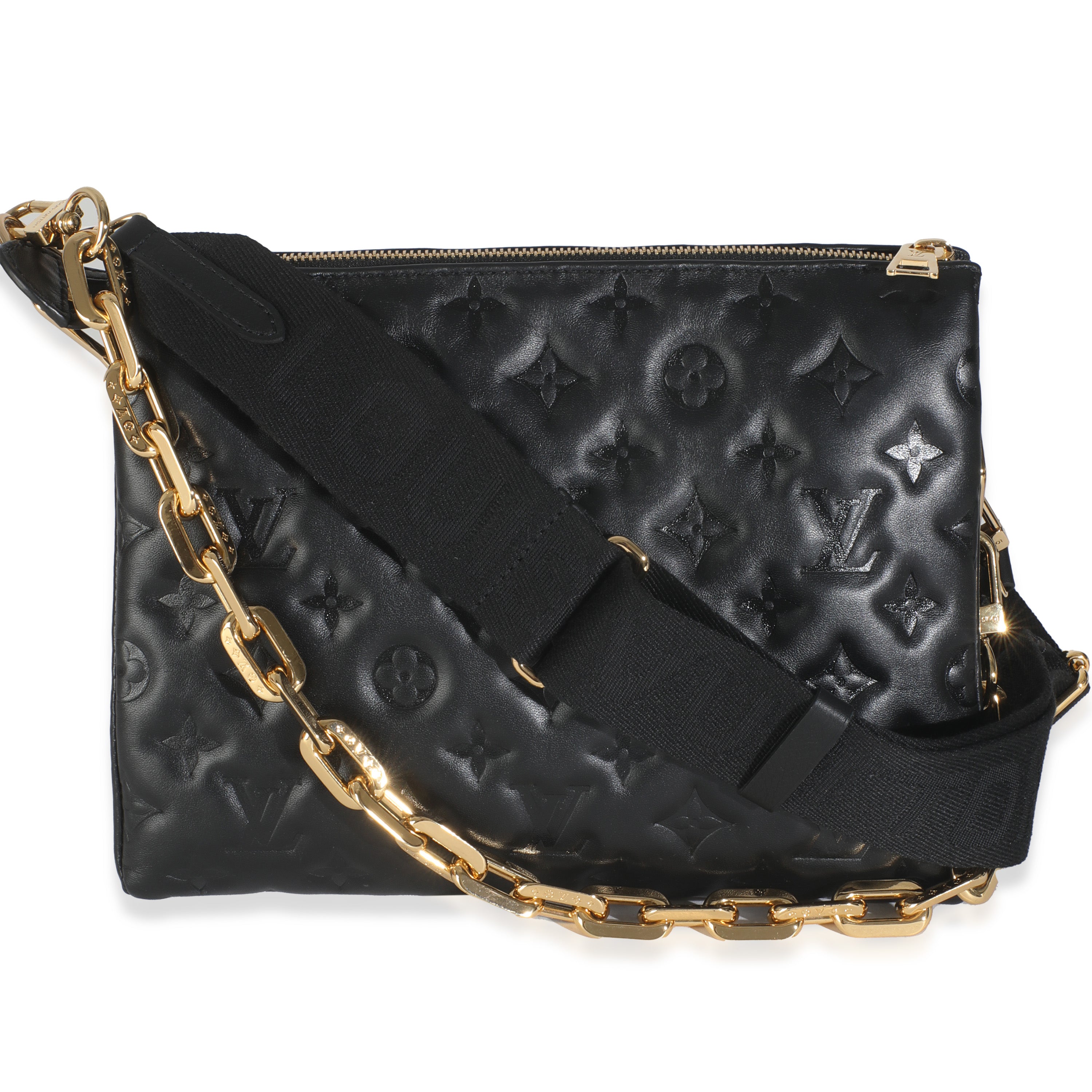 Louis Vuitton Black Lambskin Embossed Monogram Coussin PM