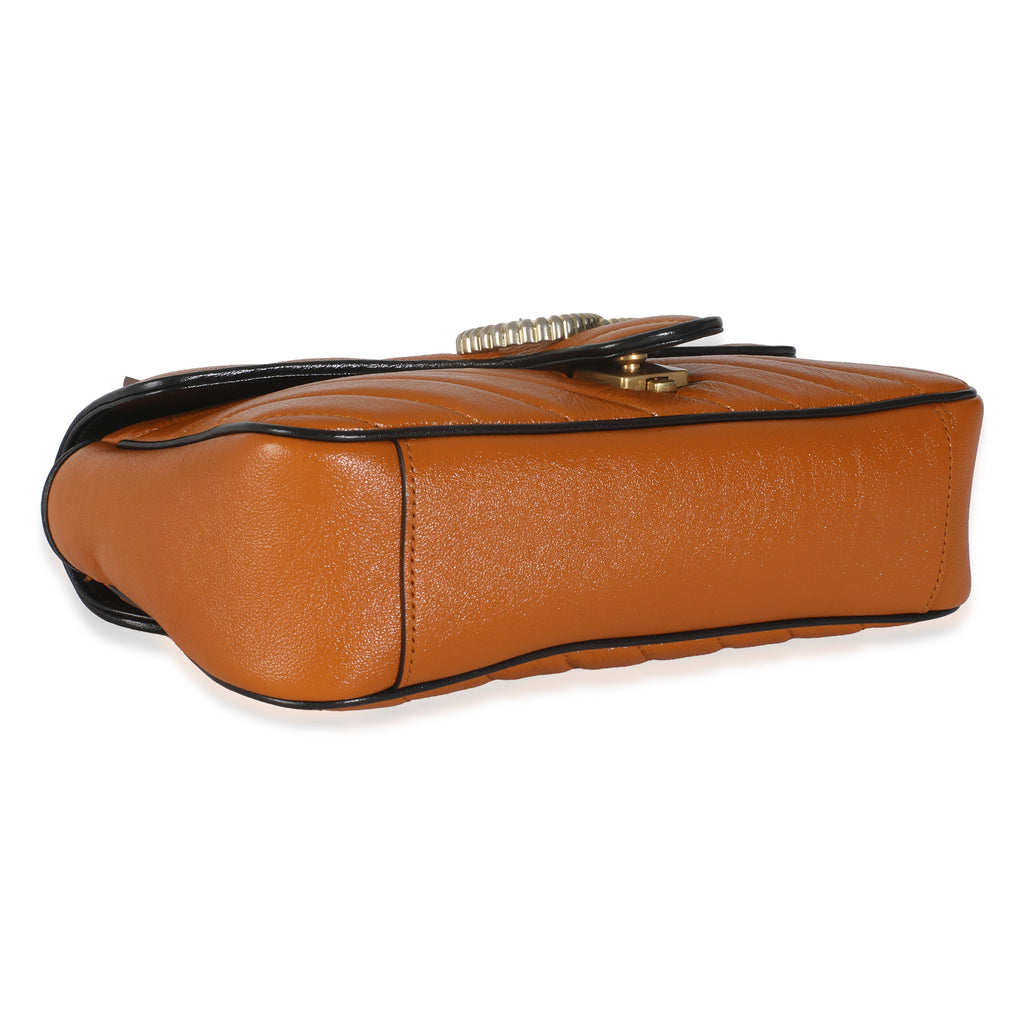 Gucci Cognac Calfskin Matelasse Diagonal Small Torchon GG Marmont Shoulder Bag