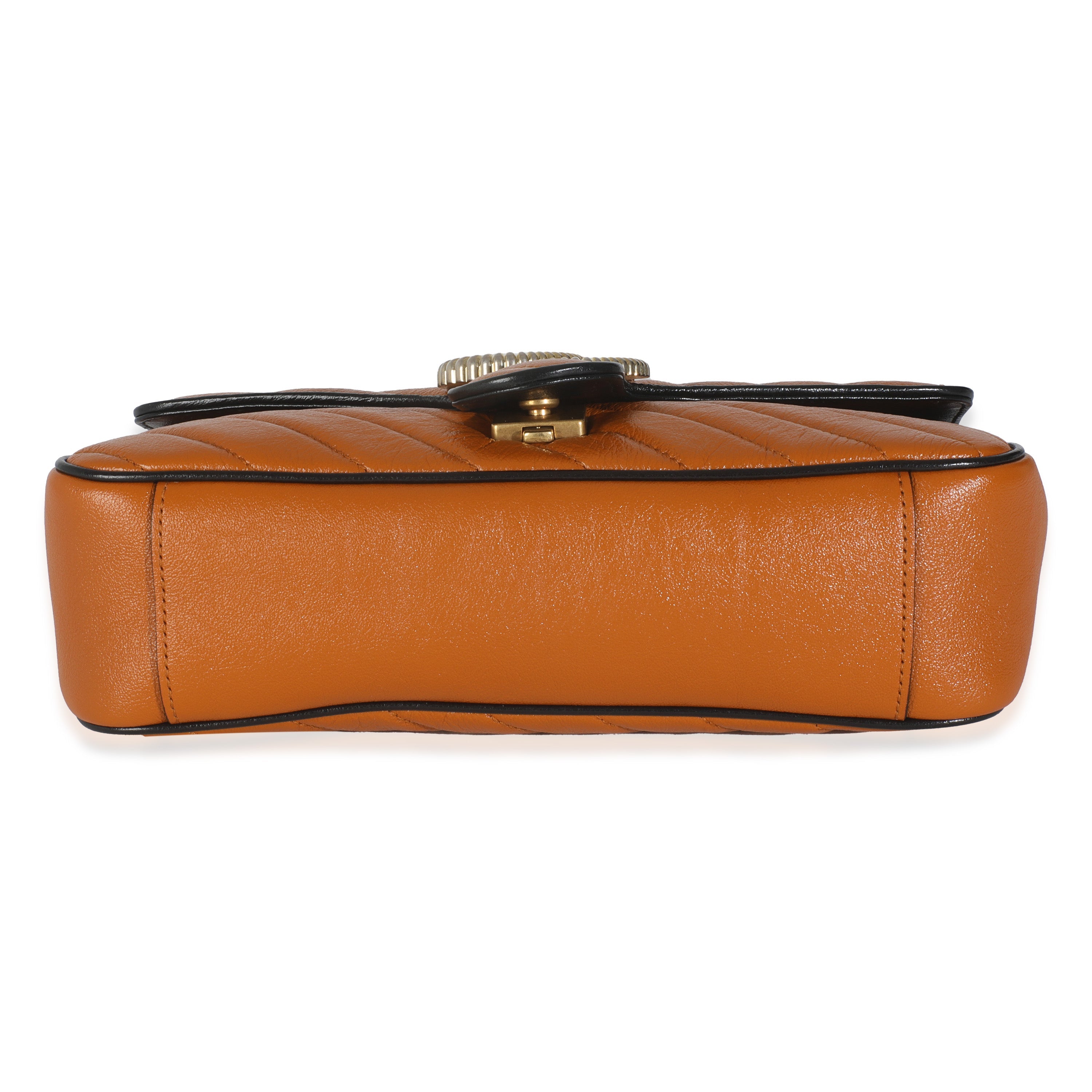 Gucci Cognac Calfskin Matelasse Diagonal Small Torchon GG Marmont Shoulder Bag