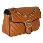 Gucci Cognac Calfskin Matelasse Diagonal Small Torchon GG Marmont Shoulder Bag