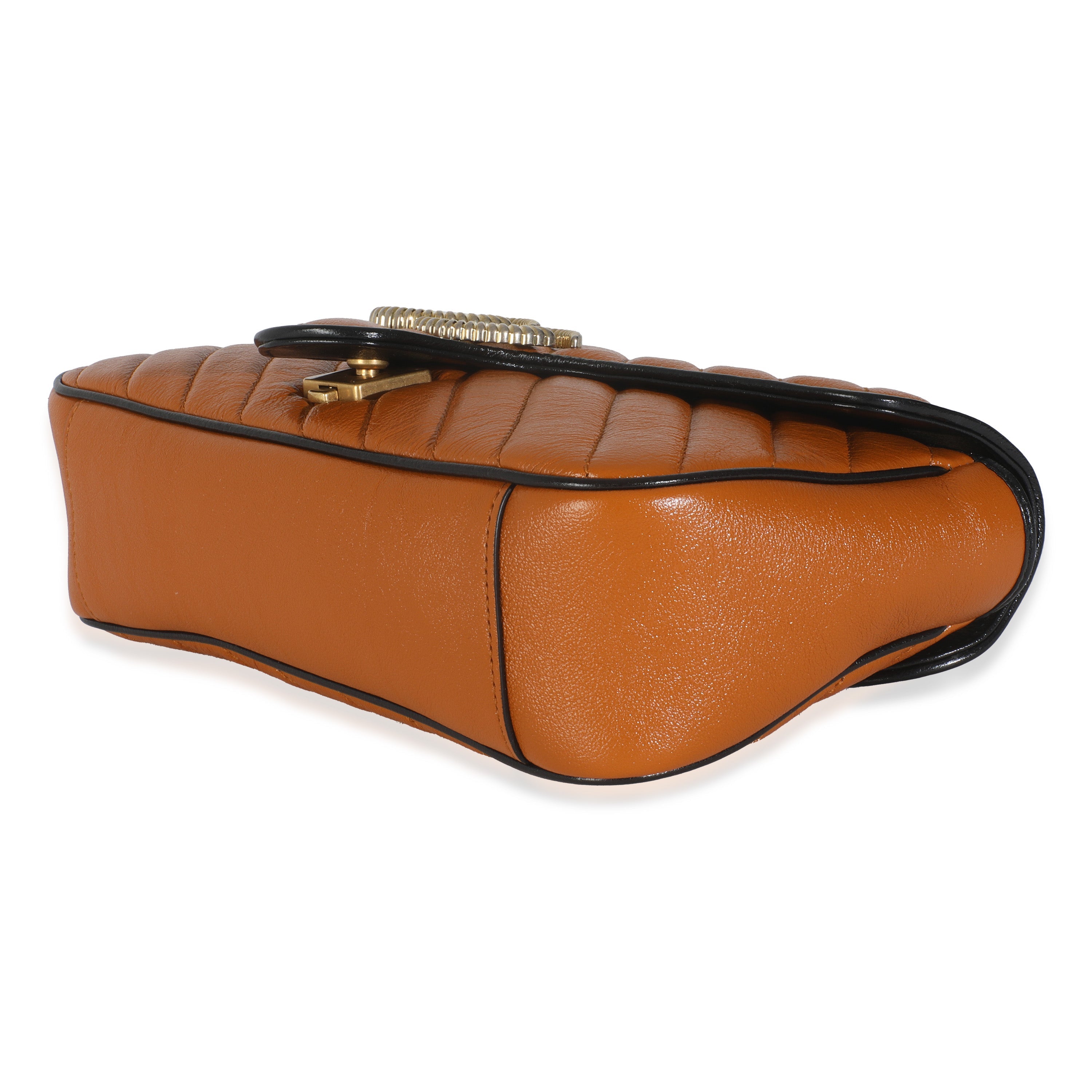Gucci Cognac Calfskin Matelasse Diagonal Small Torchon GG Marmont Shoulder Bag