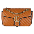 Gucci Cognac Calfskin Matelasse Diagonal Small Torchon GG Marmont Shoulder Bag
