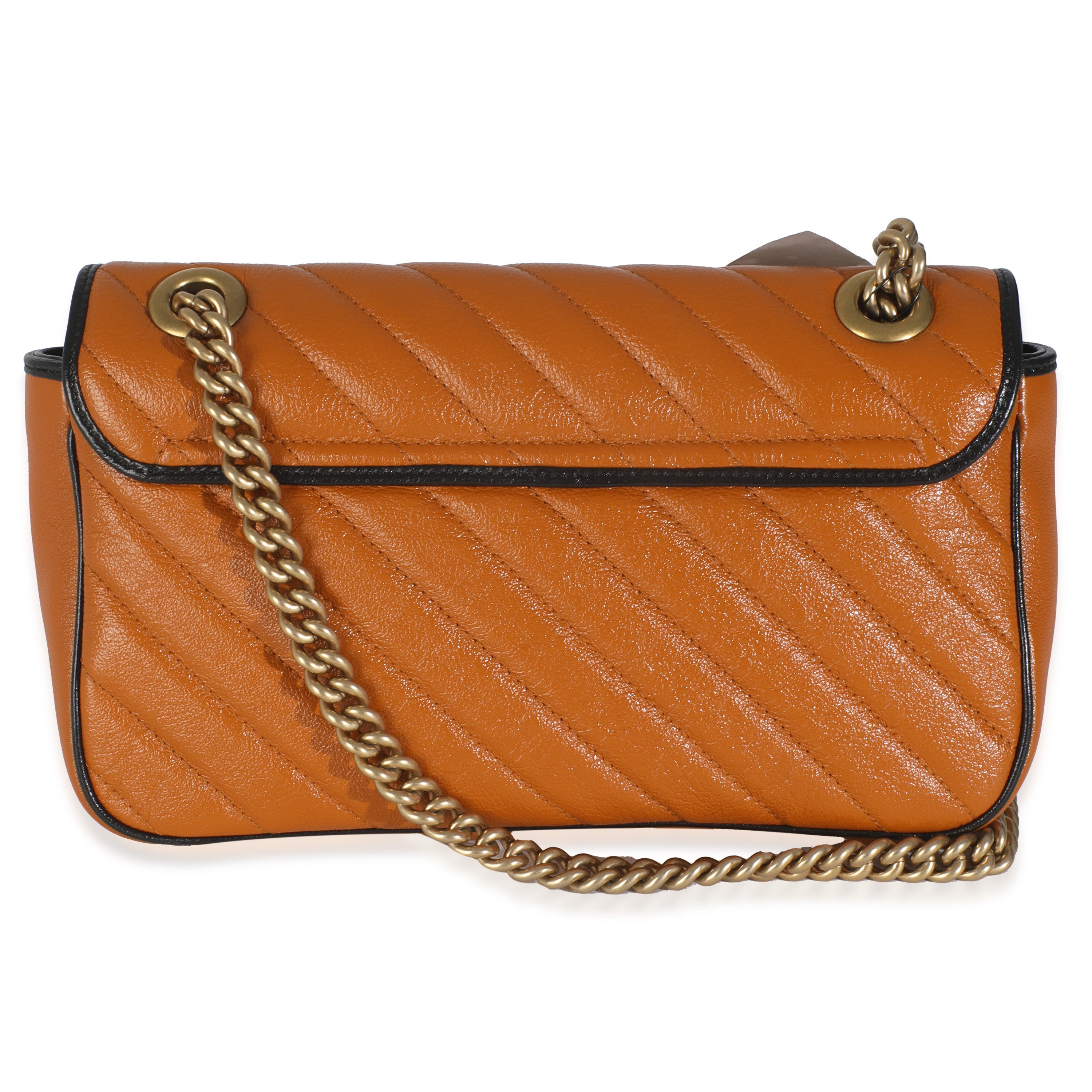 Gucci Cognac Calfskin Matelasse Diagonal Small Torchon GG Marmont Shoulder Bag