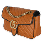 Gucci Cognac Calfskin Matelasse Diagonal Small Torchon GG Marmont Shoulder Bag