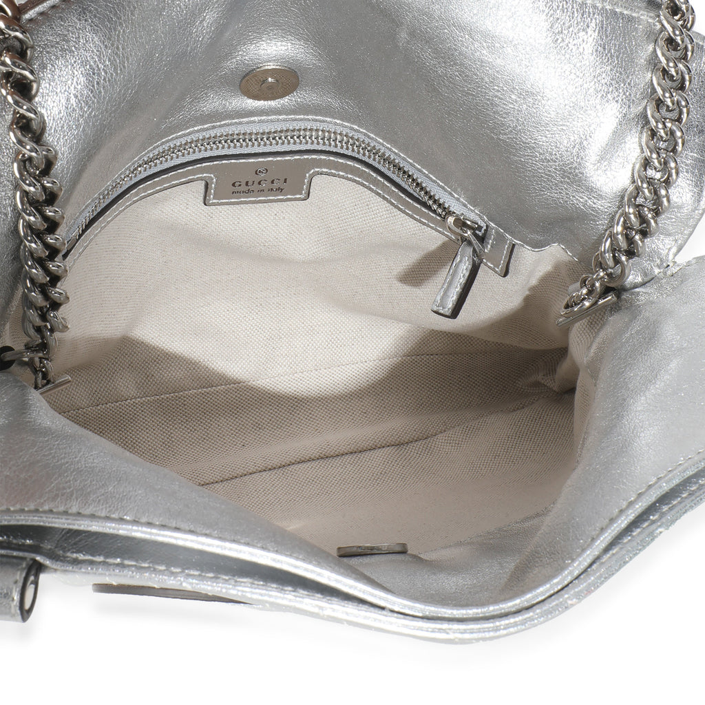 Gucci Silver Metallic Sakai Diagonal Stitched Calfskin Small Blondie Tote