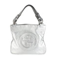 Gucci Silver Metallic Sakai Diagonal Stitched Calfskin Small Blondie Tote