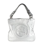 Gucci Silver Metallic Sakai Diagonal Stitched Calfskin Small Blondie Tote