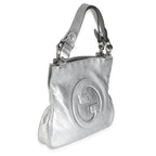 Gucci Silver Metallic Sakai Diagonal Stitched Calfskin Small Blondie Tote