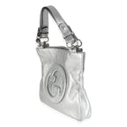 Gucci Silver Metallic Sakai Diagonal Stitched Calfskin Small Blondie Tote