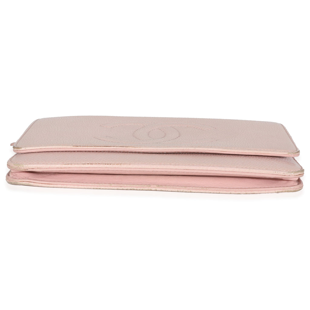 Chanel Pink Quilted Caviar Timeless CC Classic Wallet On Chain