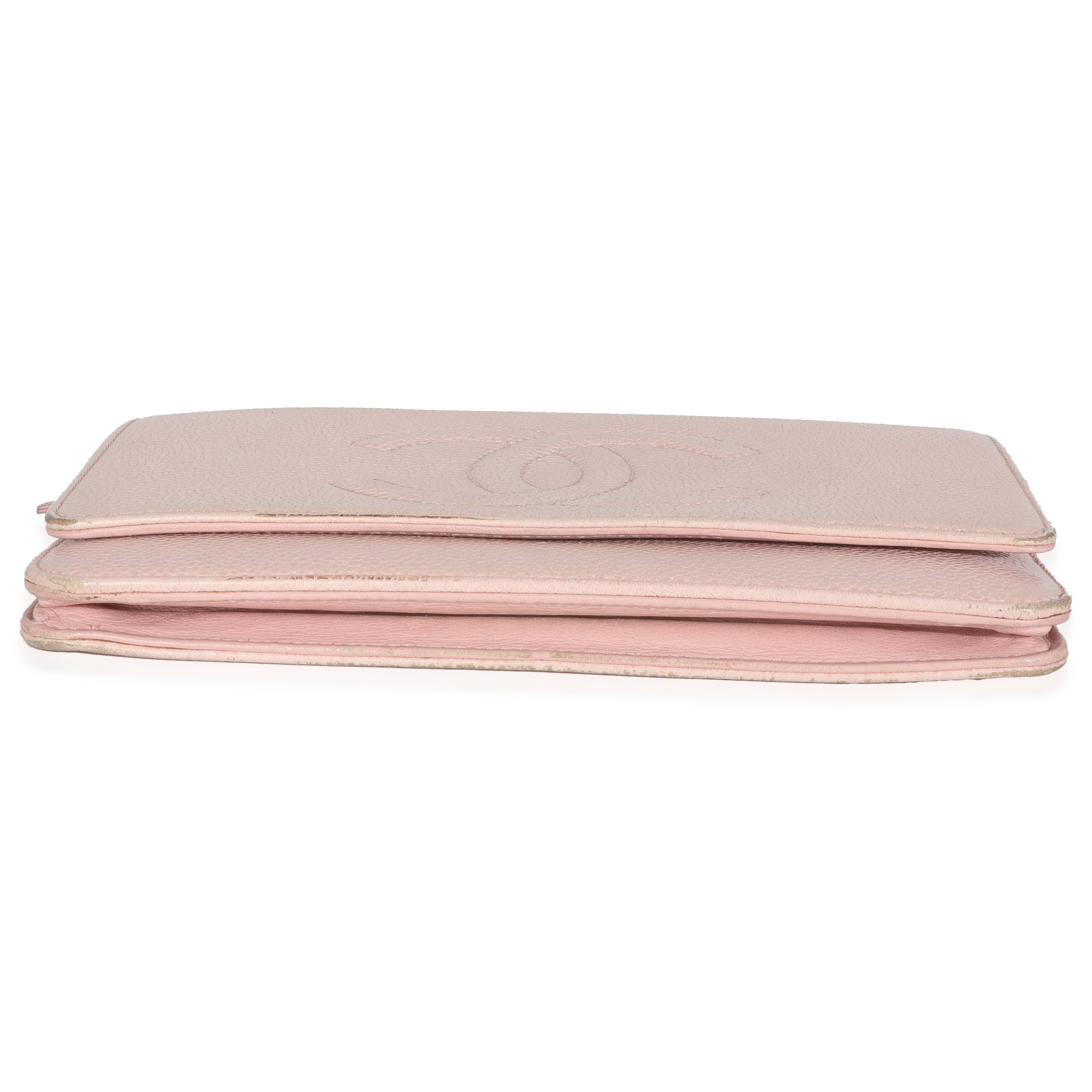 Chanel Pink Quilted Caviar Timeless CC Classic Wallet On Chain