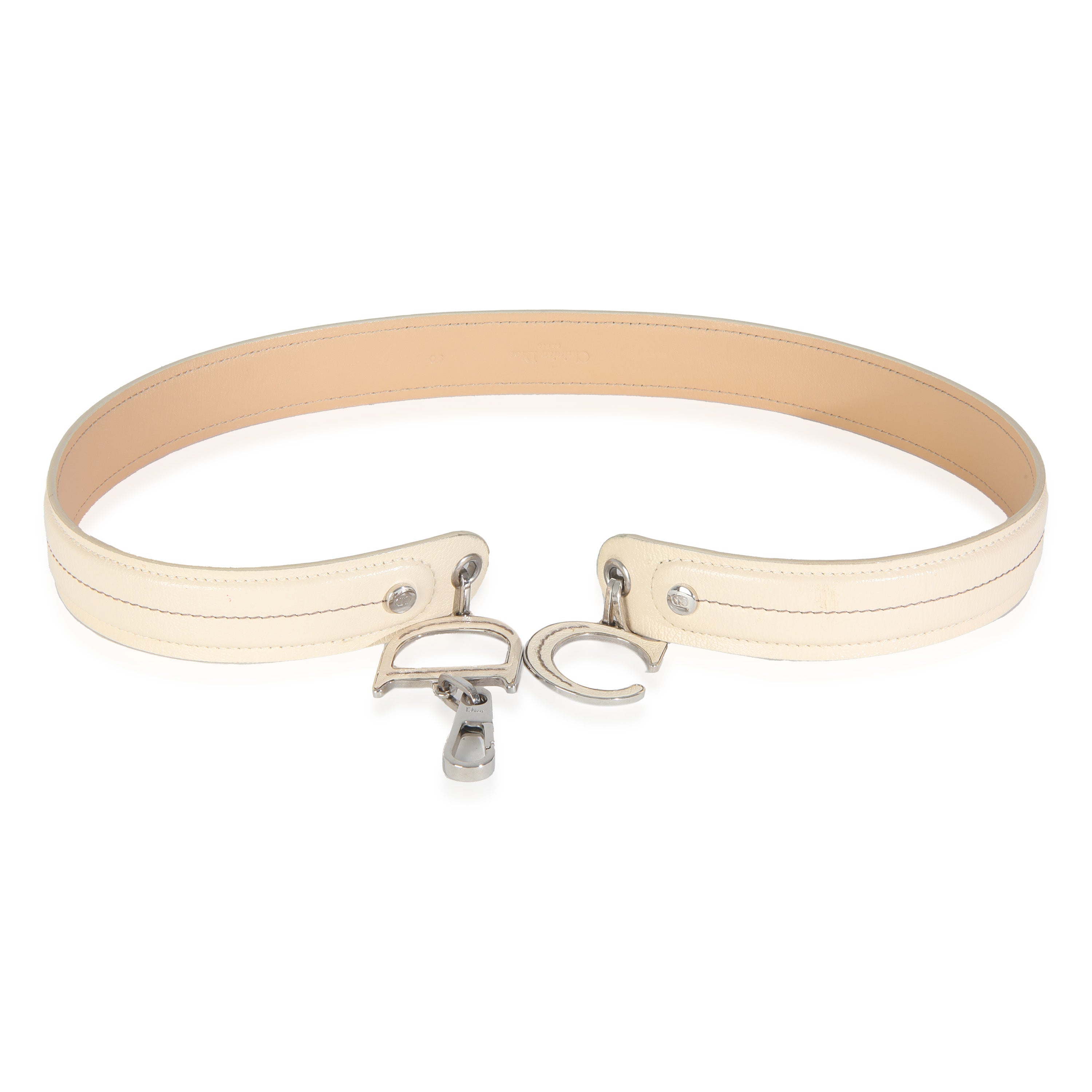 Christian Dior Vintage White Leather CD Charm Waist Belt