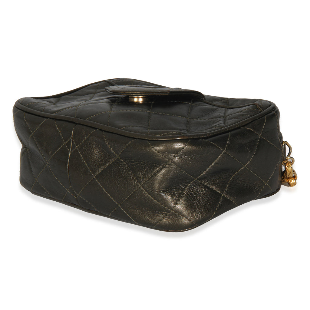 Chanel Vintage Metallic Green Quilted Lambskin Tassel Camera Bag