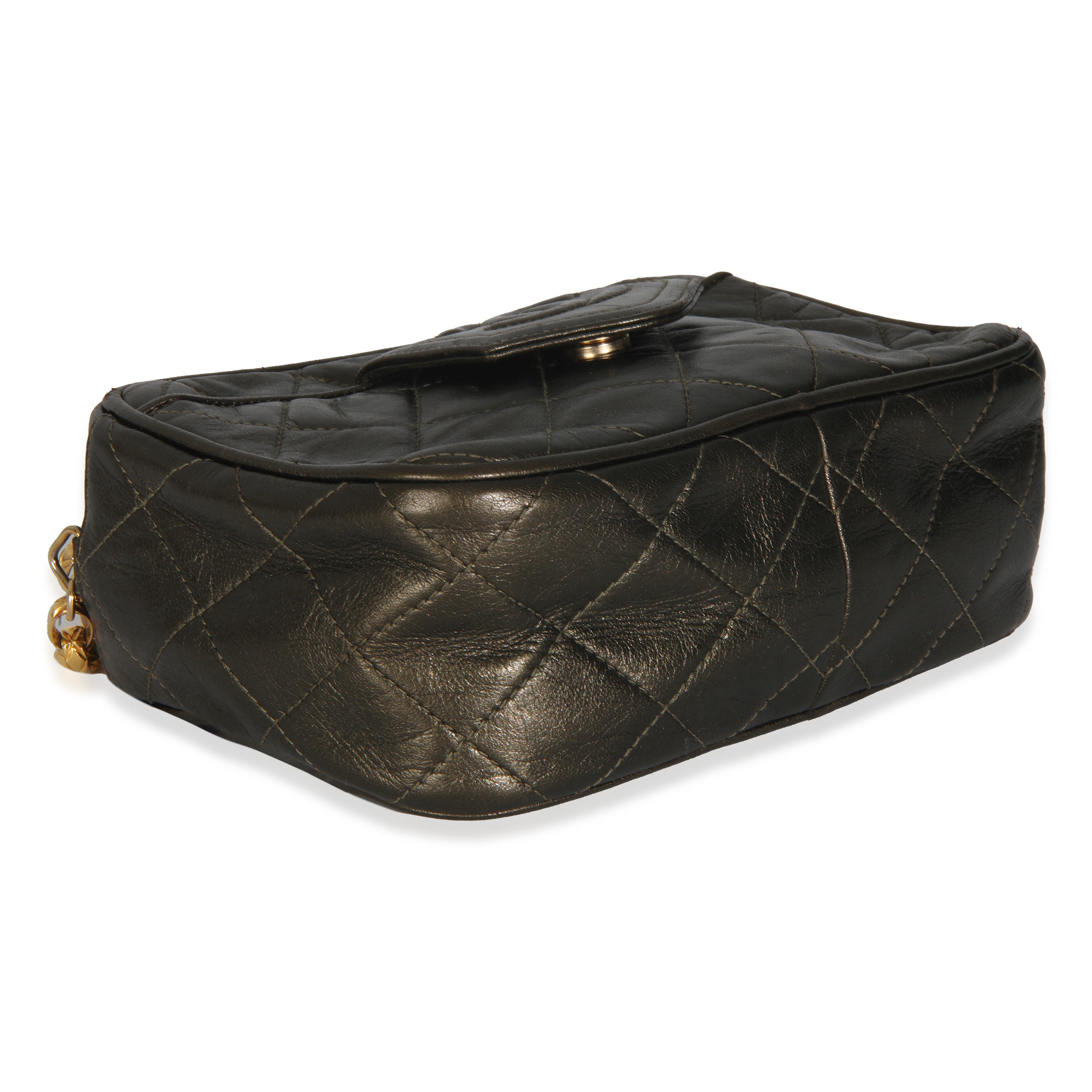 Chanel Vintage Metallic Green Quilted Lambskin Tassel Camera Bag